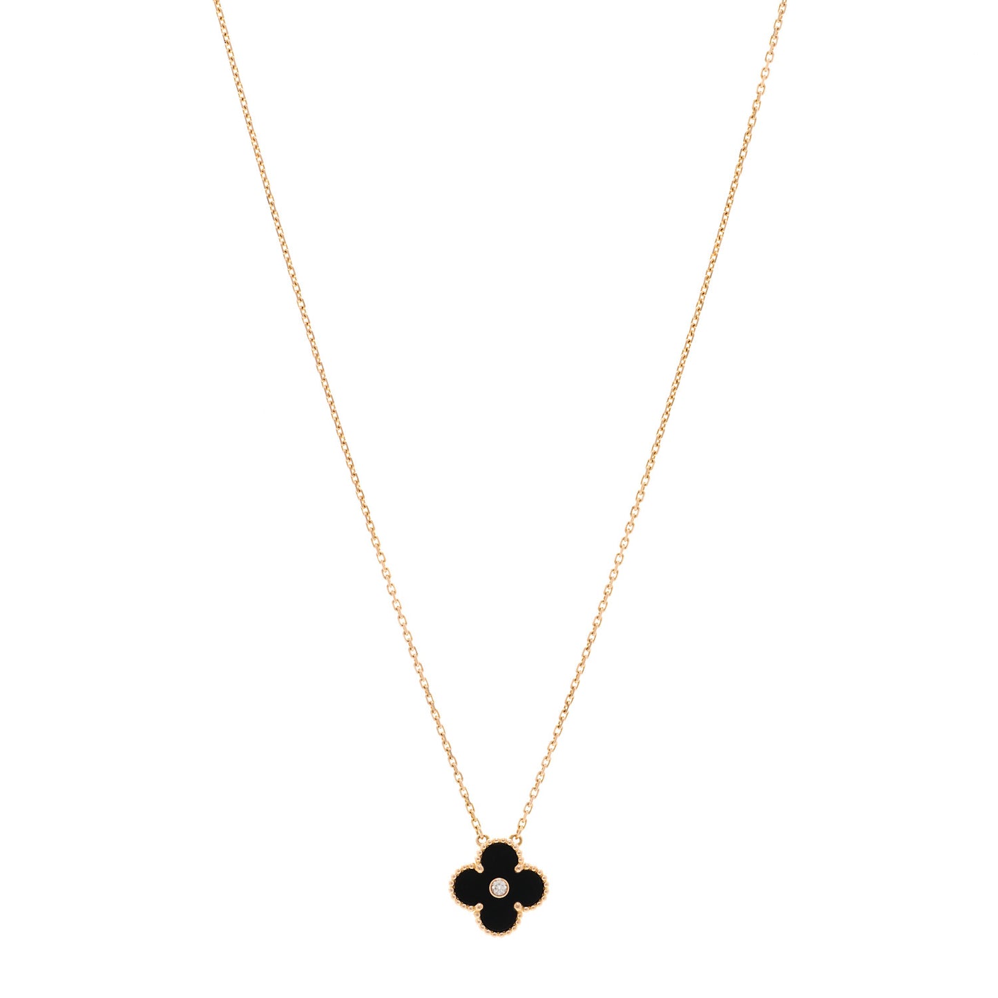 18K Rose Gold Diamond Black Onyx Vintage Alhambra Pendant Necklace