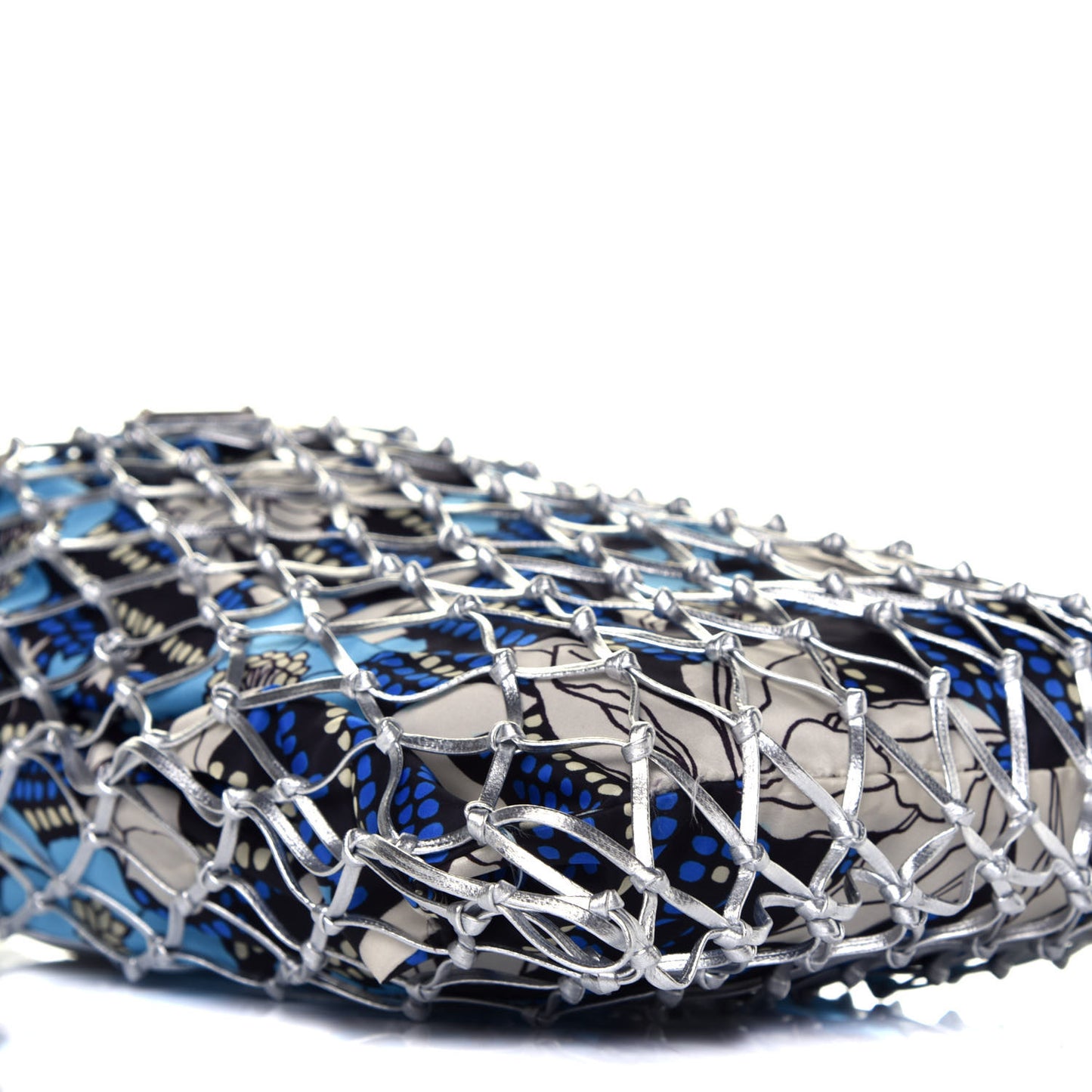 Nylon Floral Print Net Tote Silver Blue
