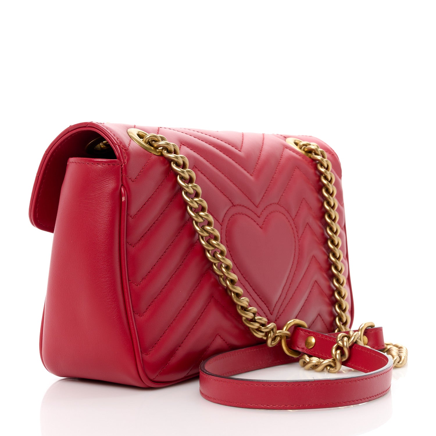 Gucci Calfskin Matelasse Small GG Marmont Shoulder Bag Hibiscus Red 3 of 11