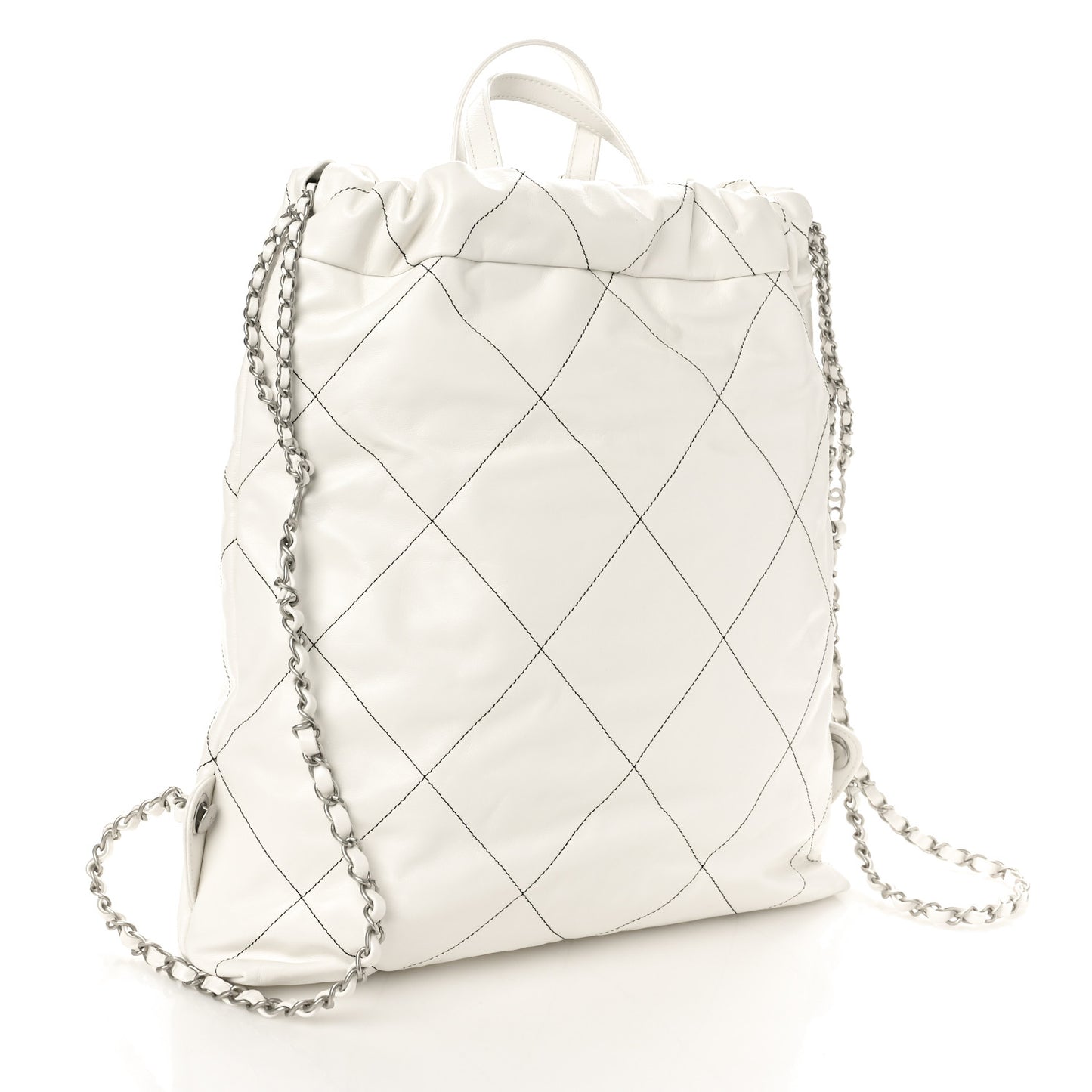 Shiny Calfskin Quilted Chanel 22 Backpack White Black