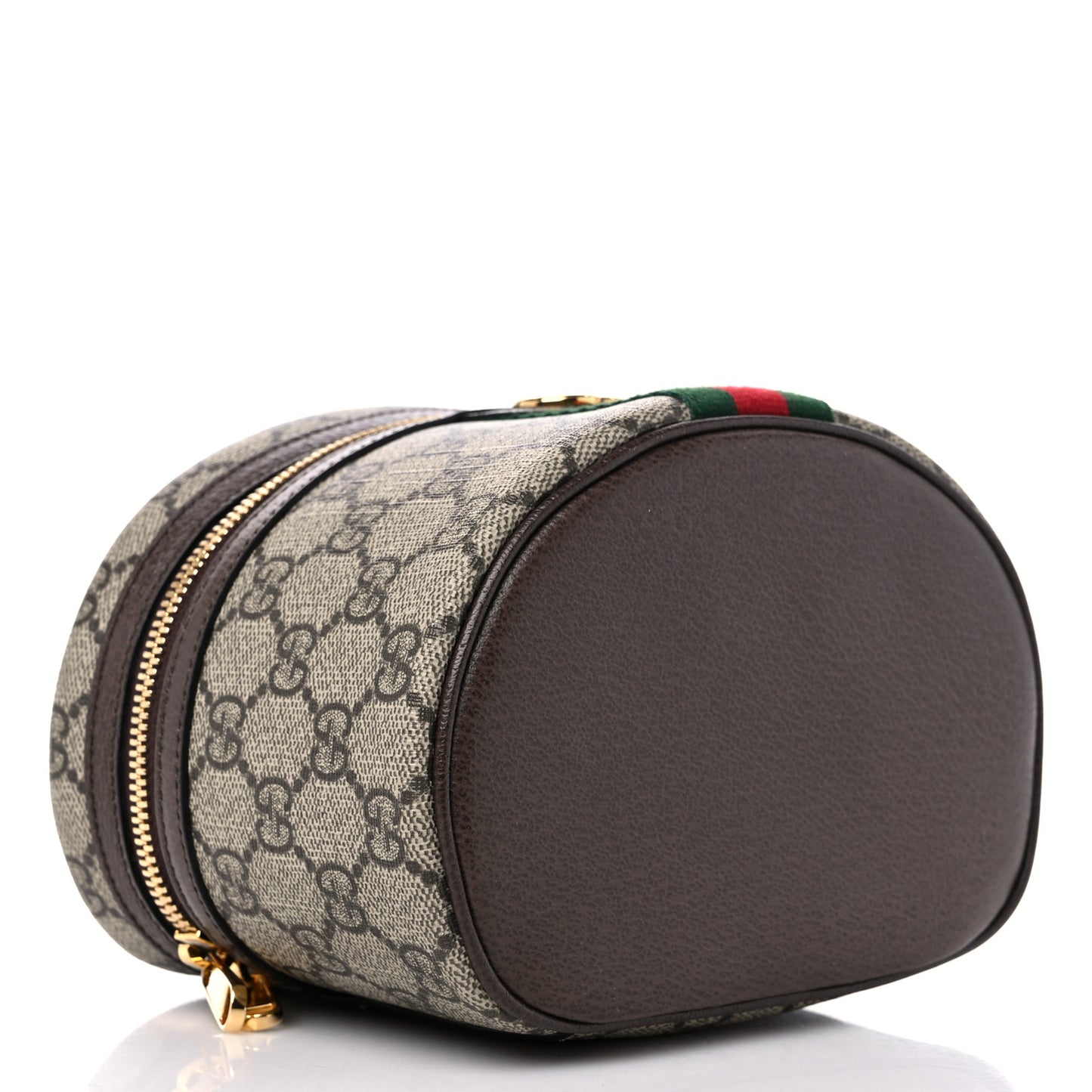 GG Supreme Monogram Textured Calfskin Web Ophidia Vanity Cosmetic Case Beige Ebony New Acero