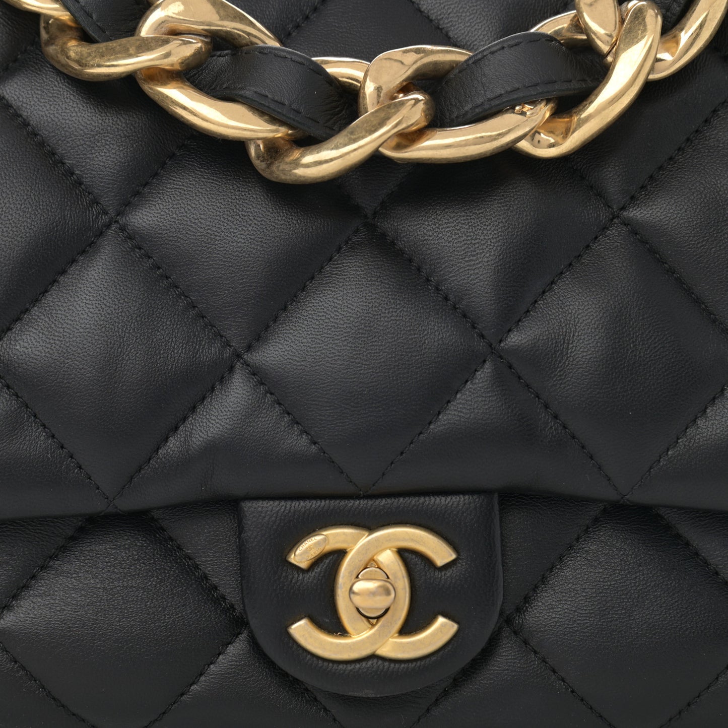 Lambskin Quilted Large CC Funky Town Flap Black