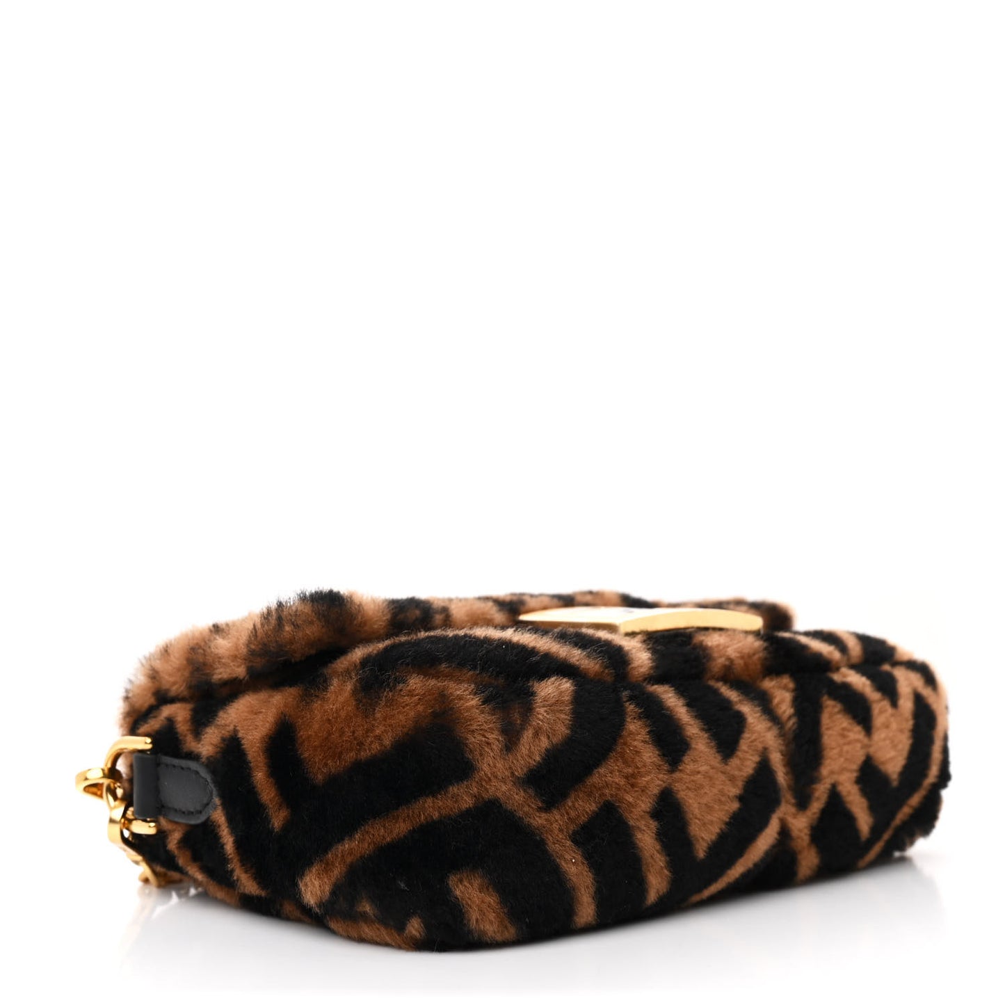 Shearling Vitello Dolce Macro FF 1974 Mini Baguette Tobacco Black