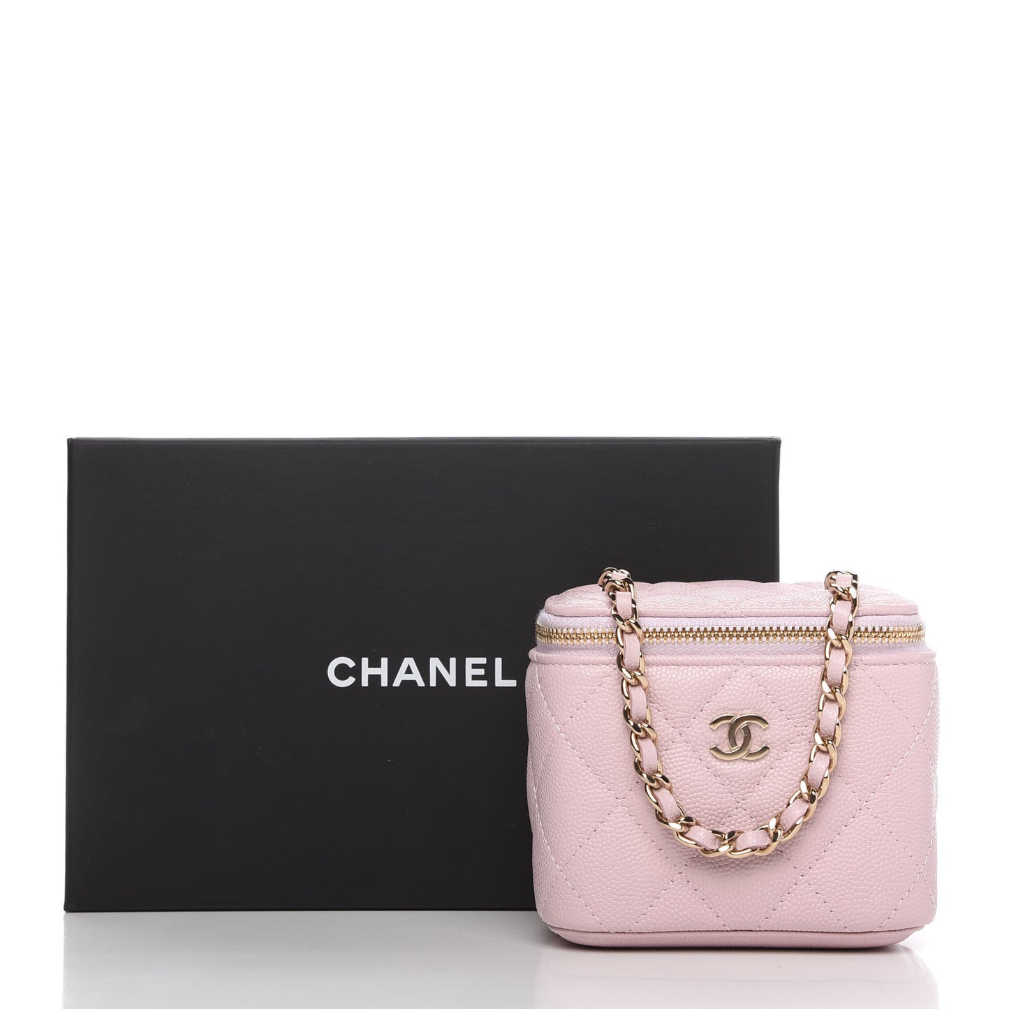 Caviar Quilted Mini Vanity Case With Chain Light Pink