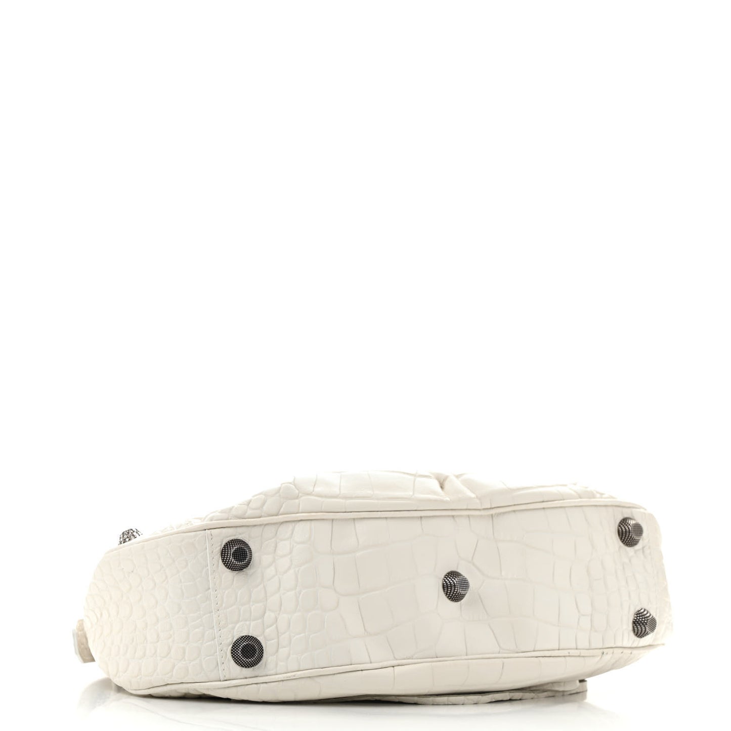 Extra Supple Calfskin Crocodile Embossed Small Le Cagole Shoulder Bag White