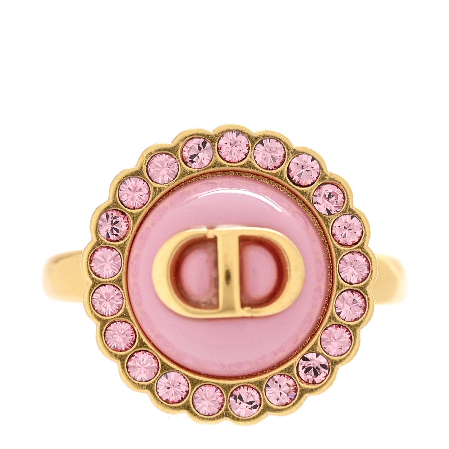 Christian Dior Metal Crystal Glass Petit CD Baroque Ring M 52 6