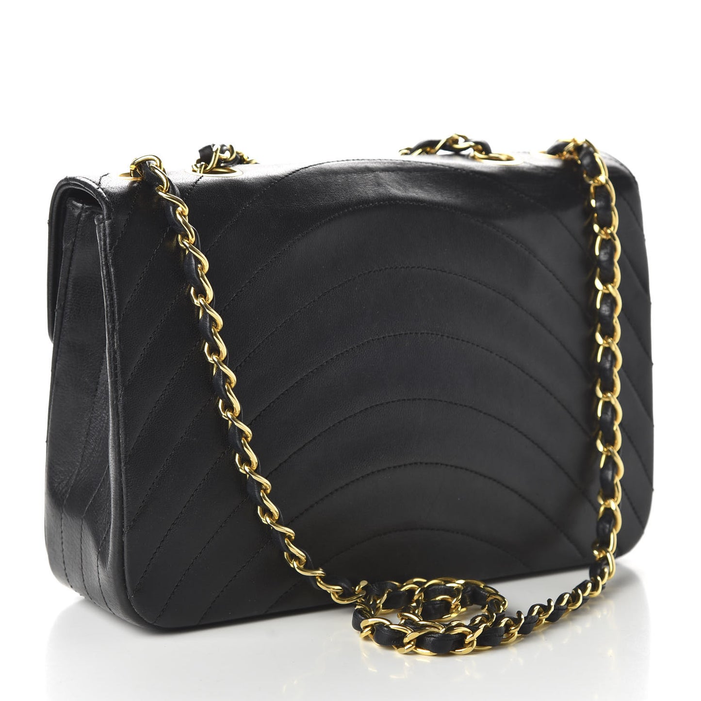 Lambskin Ribbon Quilted Small Single Flap Black