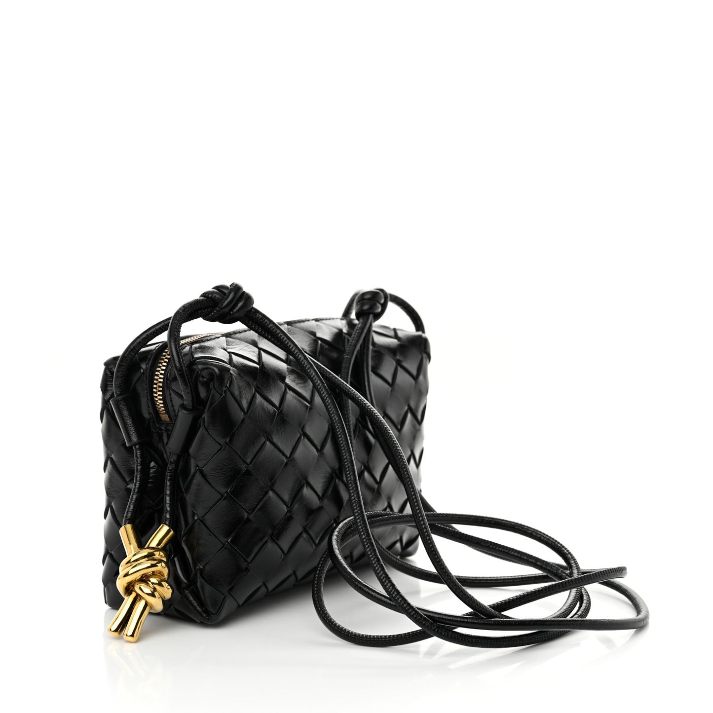 Nappa Intrecciato Metallic Knot Mini Loop Camera Bag Black