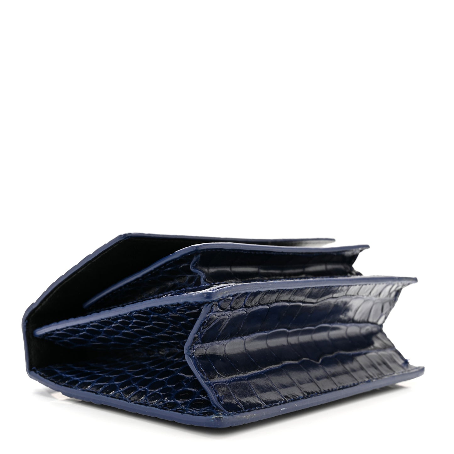 Shiny Calfskin Crocodile Embossed XS Sharp Top Handle Bag Navy