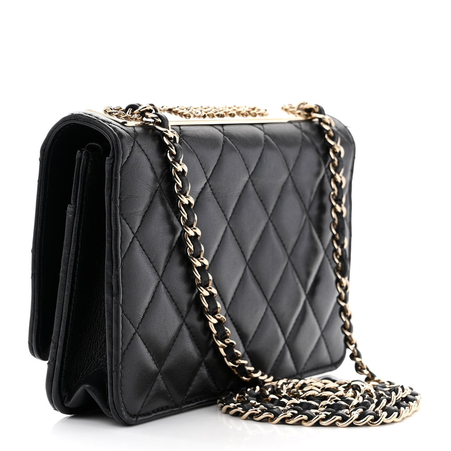 Lambskin Quilted Trendy CC Wallet On Chain WOC Black