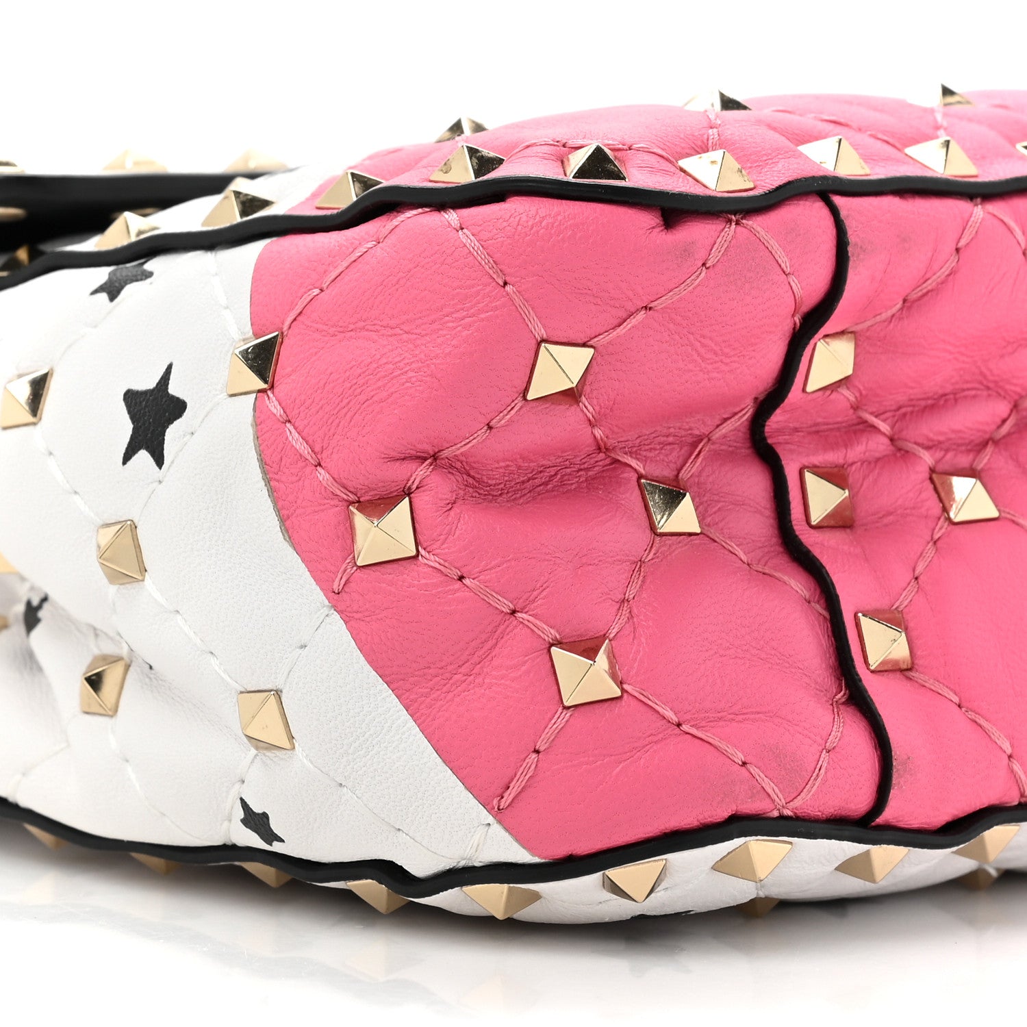 Valentino Garavani Lambskin Medium Star Rockstud Spike Shoulder Bag White Pink 9 of 13