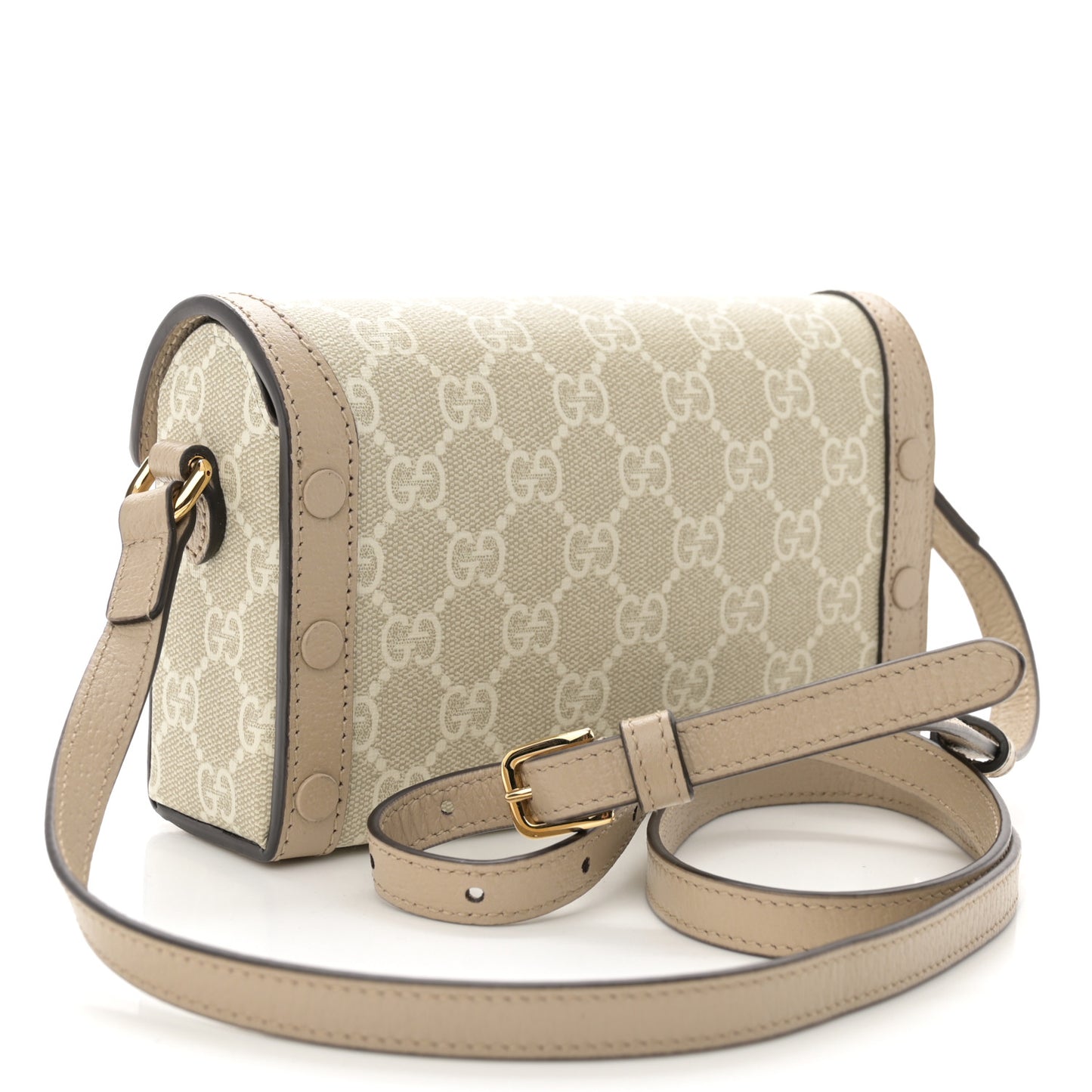 GG Supreme Monogram Textured Dollar Calfskin Mini Horsebit 1955 Shoulder Bag Beige Mystic White Oatmeal