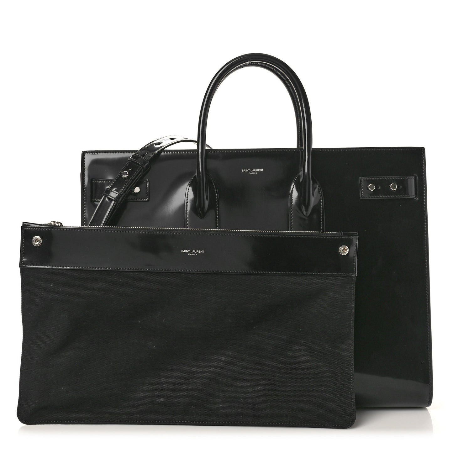Patent Calfskin Large Thin Sac De Jour Black