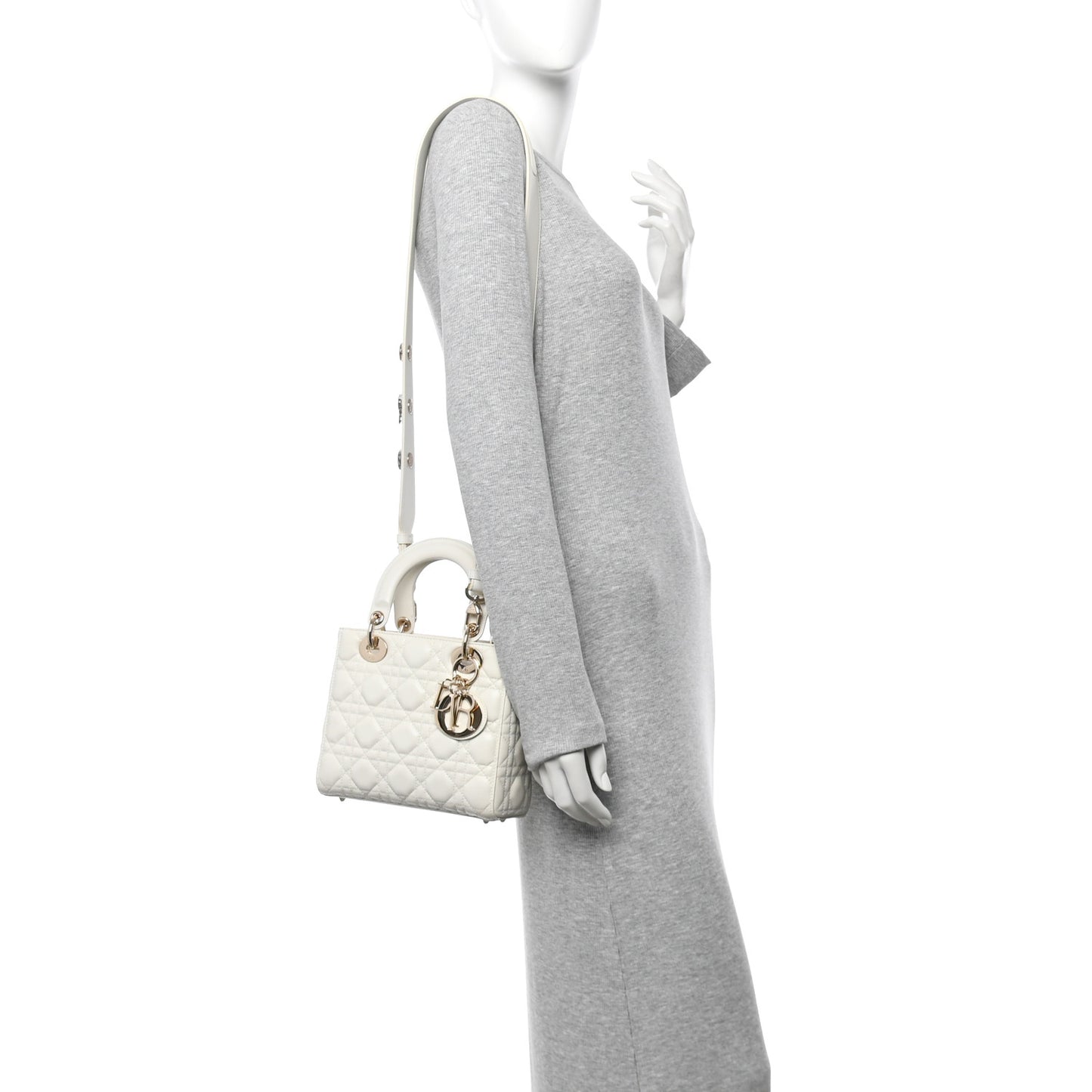 Lambskin Cannage Small Lucky Badges My Lady Dior White