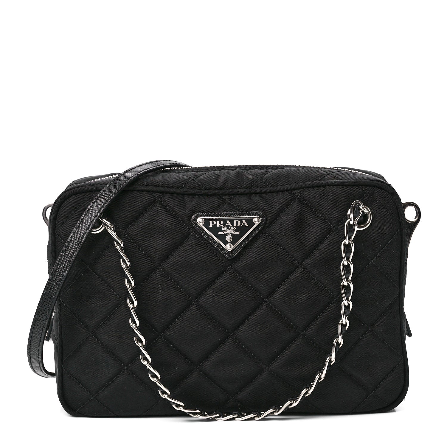 Prada Nylon Tessuto Impuntu Quilted Bandoliera Crossbody Bag Black
