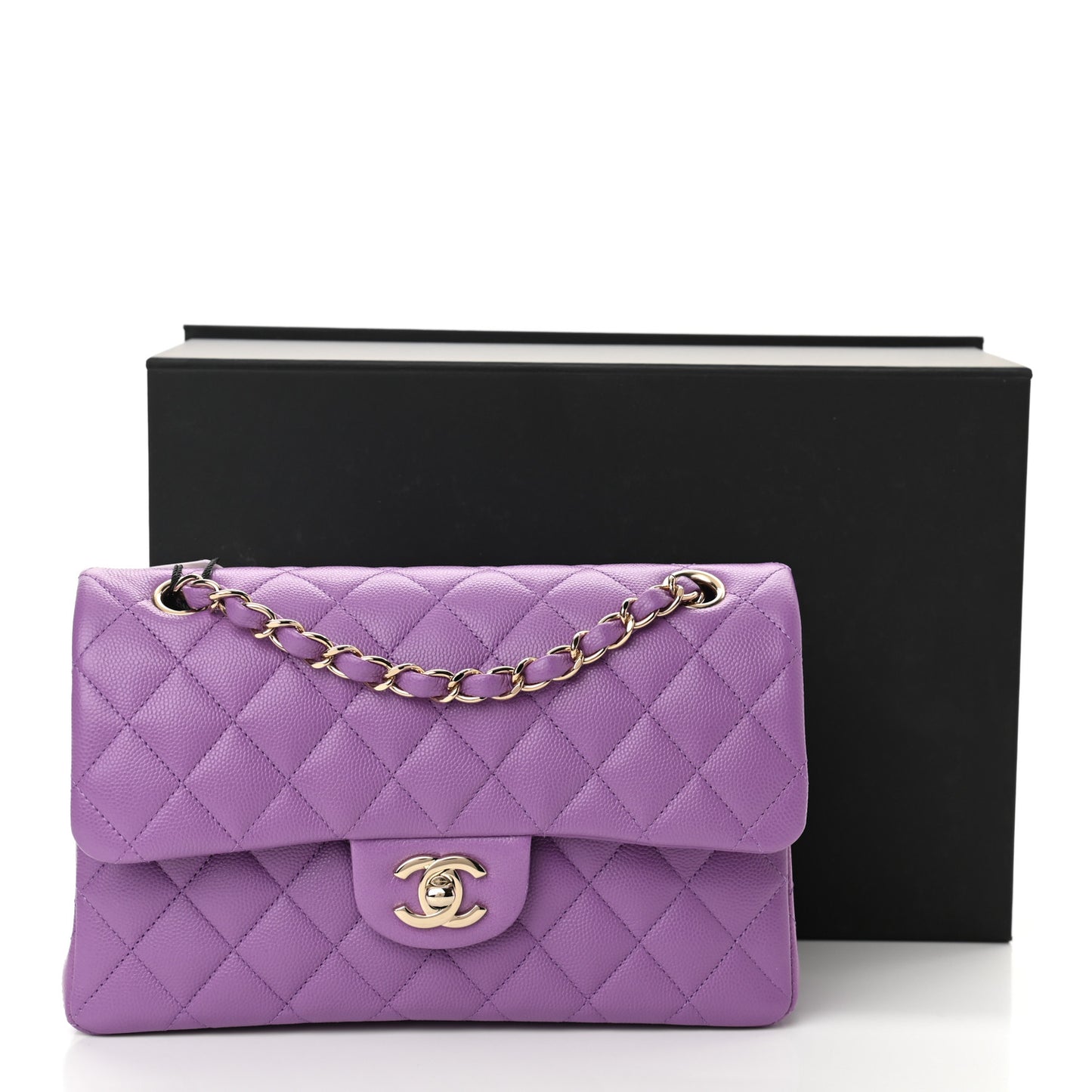 Caviar Quilted Small Double Flap Purple