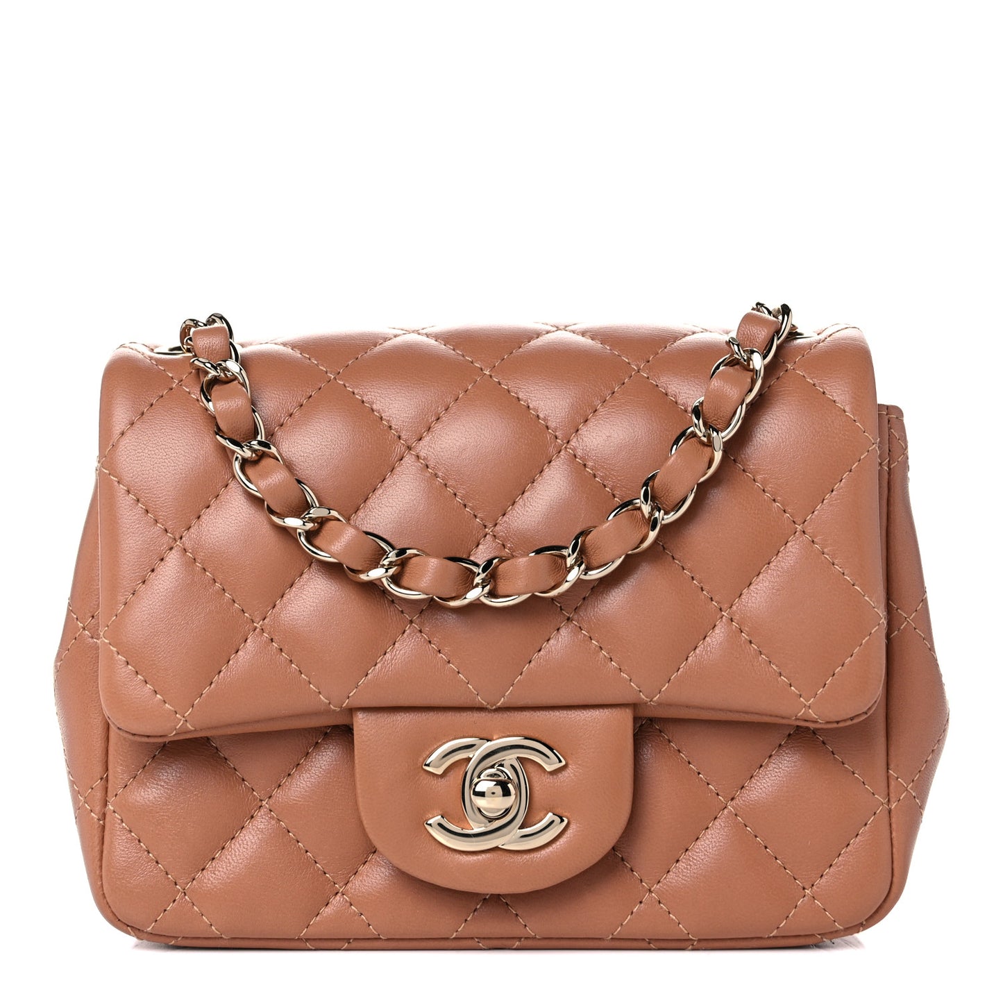 Lambskin Quilted Mini Square Flap Brown