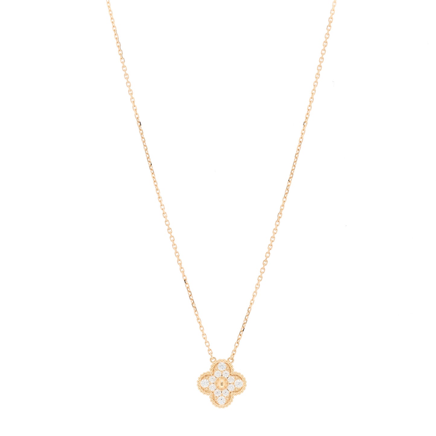18K Rose Gold Diamond Vintage Alhambra Pendant Necklace
