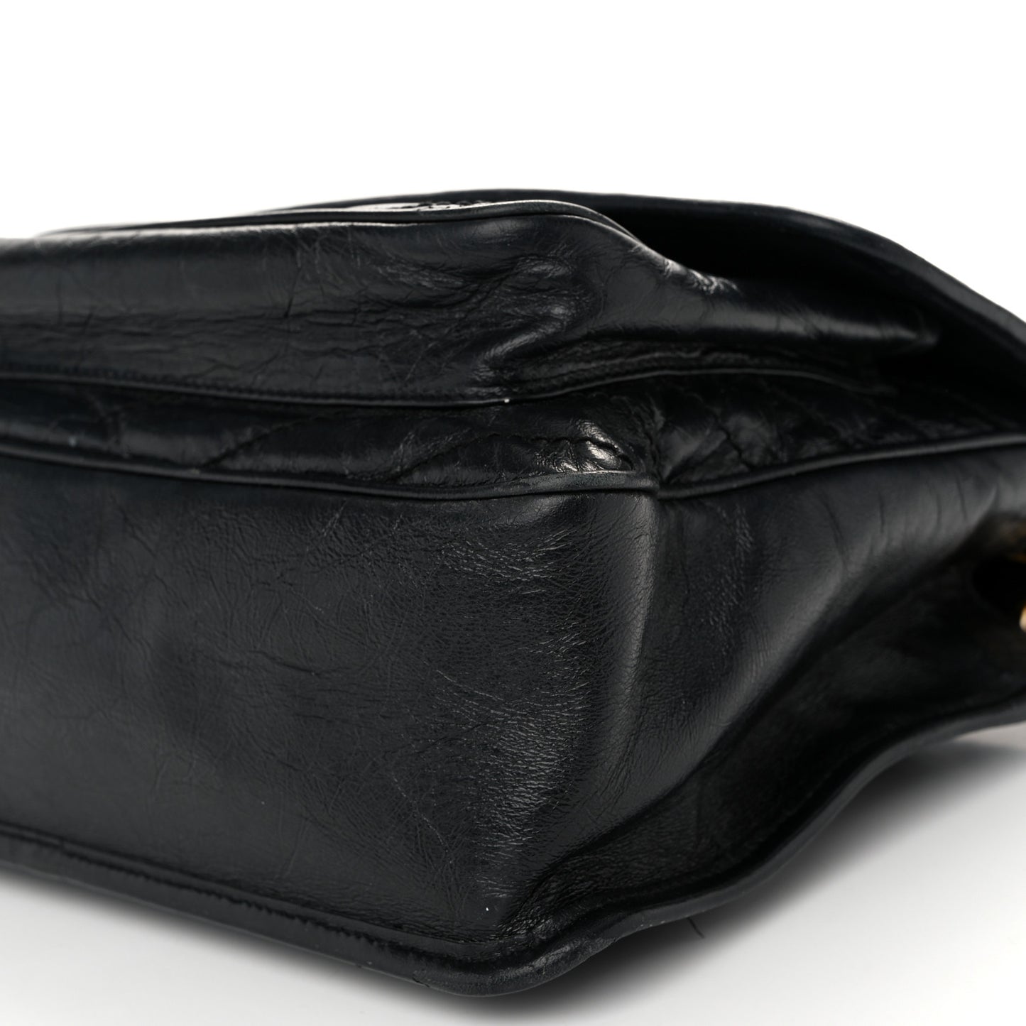 Crinkled Calfskin Matelasse Monogram Medium Niki Chain Satchel Black