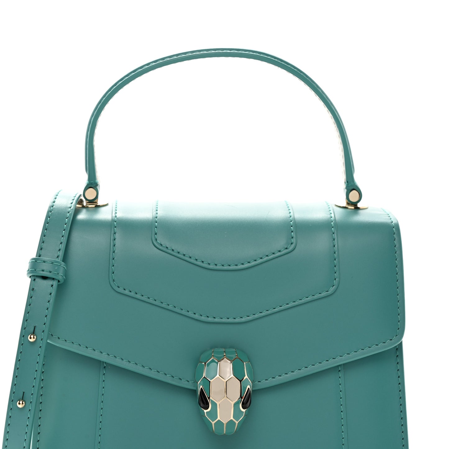 Calfskin Contrast Serpenti Forever Top Handle Tropical Turquoise Milky Opal