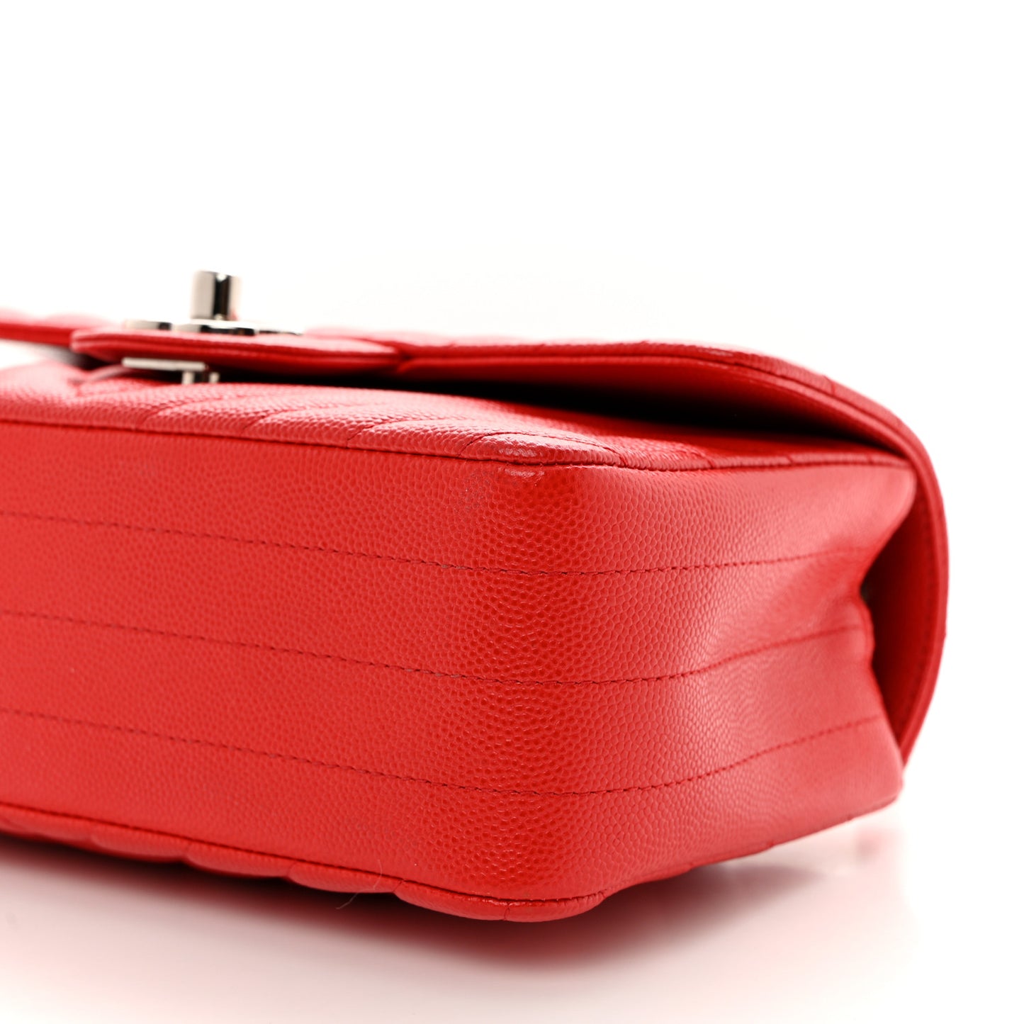 Caviar Chevron Quilted Mini Rectangular Flap Red