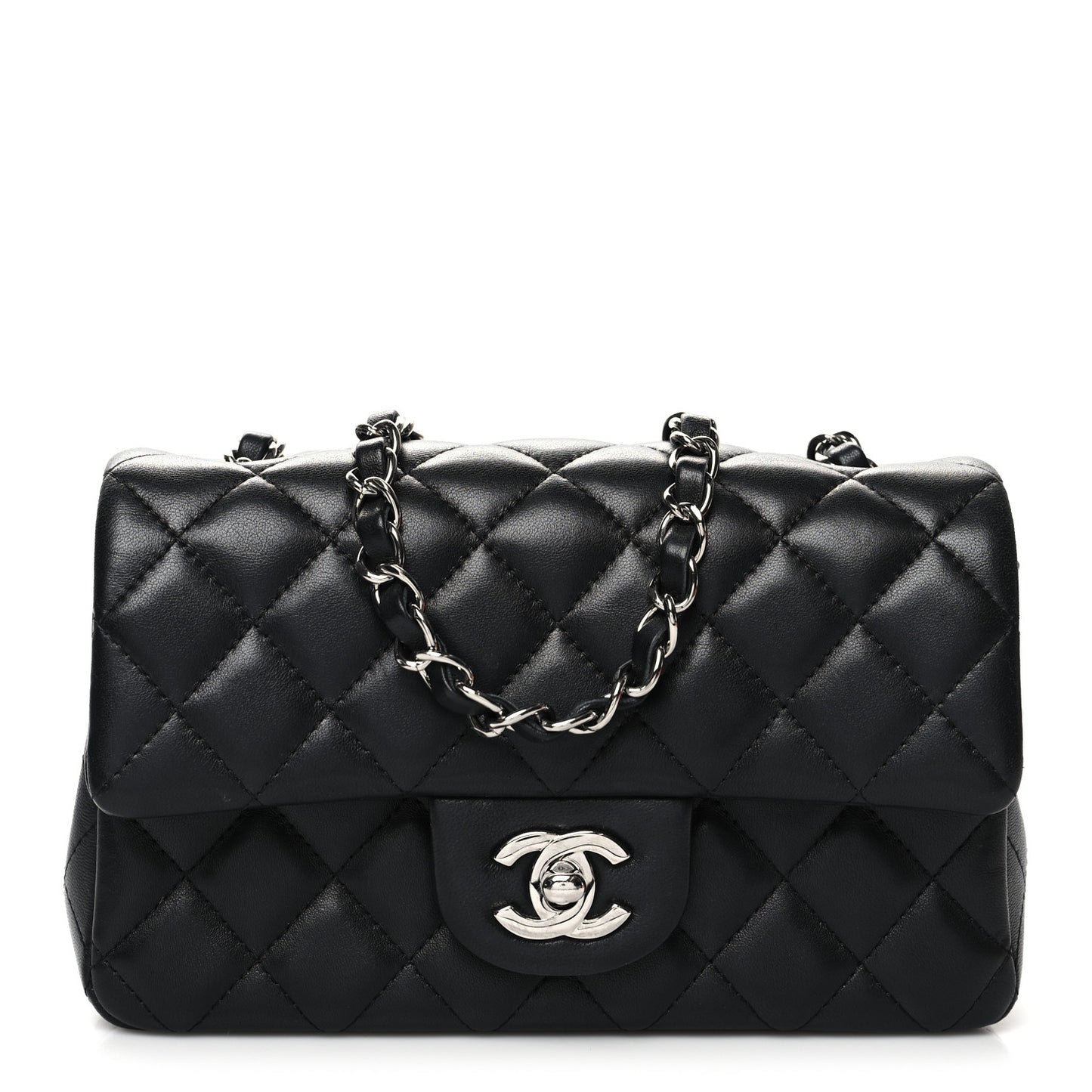 Lambskin Quilted Mini Rectangular Flap Black