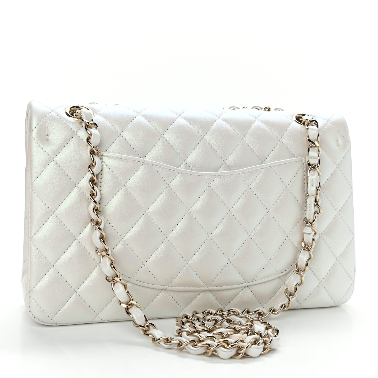 Iridescent Calfskin Quilted Medium Double Flap White