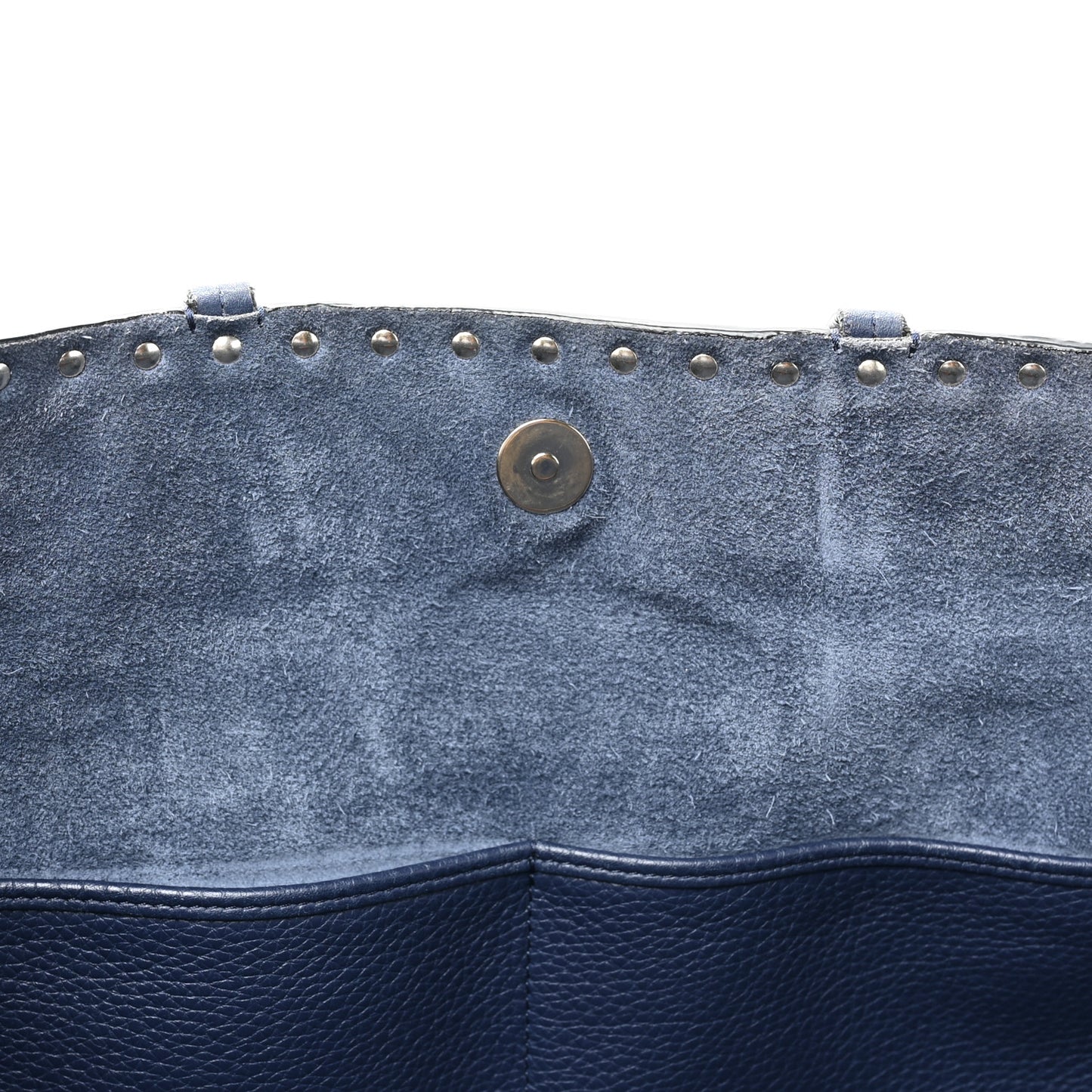 Grained Calfskin Rockstud Shoulder Tote Marine