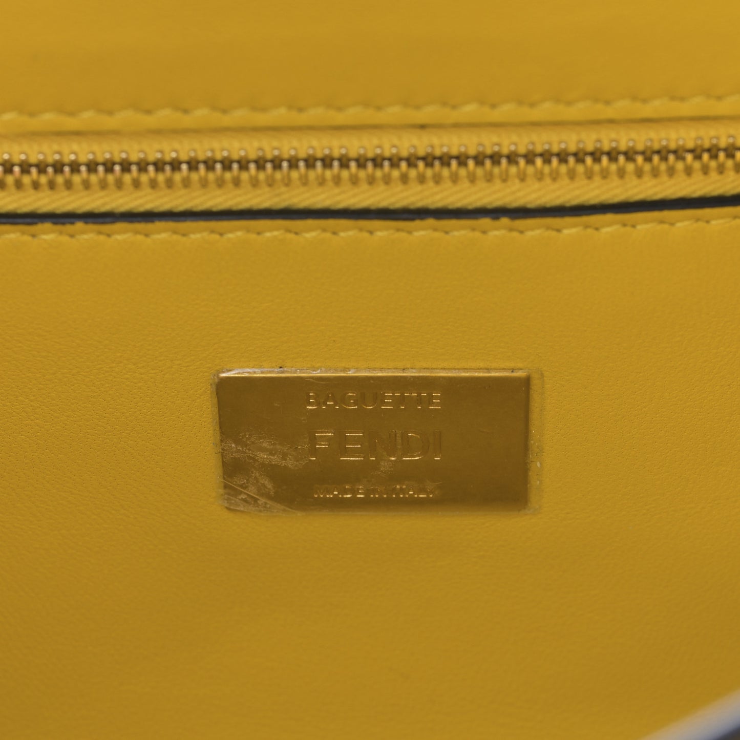 Nappa Small FF Embossed Midi Chain Baguette Mimosa