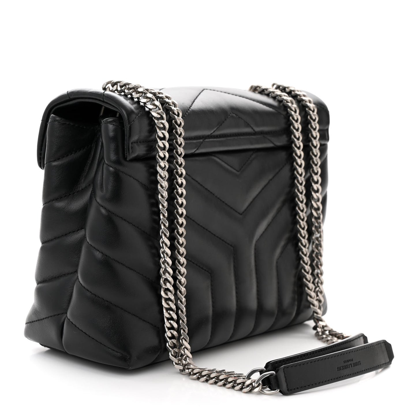 Calfskin Y Quilted Monogram Small Loulou Chain Satchel Black