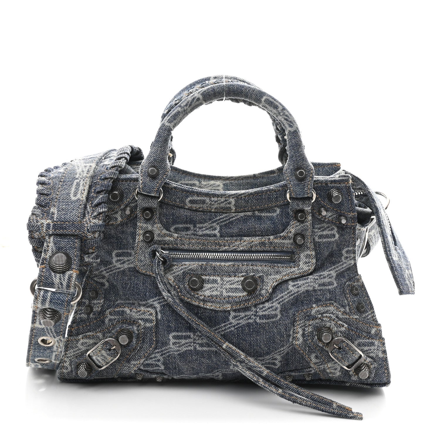 Balenciaga Denim BB Monogram Neo Cagole Handbag XS Blue 1810389