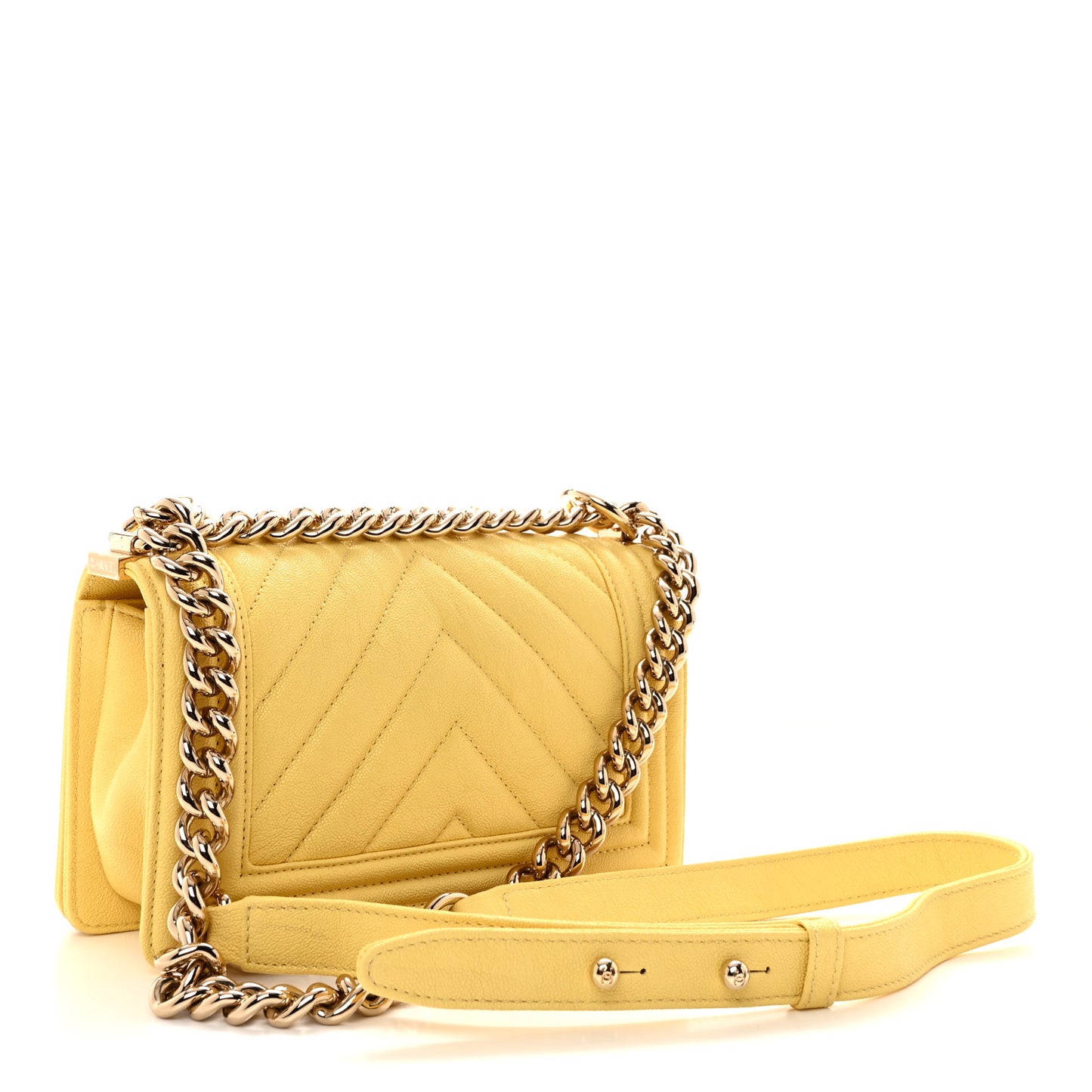 Caviar Chevron Quilted Small Boy Flap Yellow