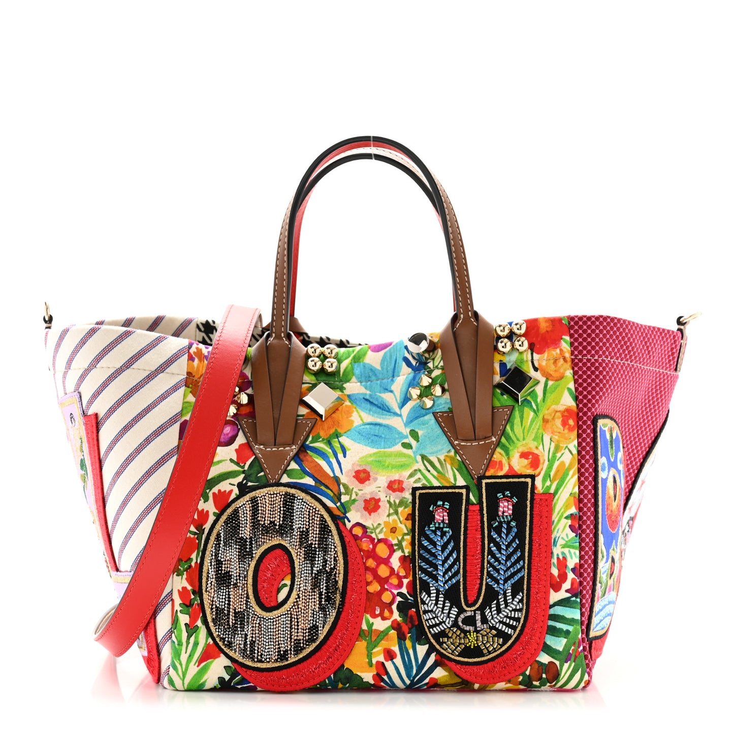 Canvas Embroidered Calfskin Caracaba Tote Multicolor