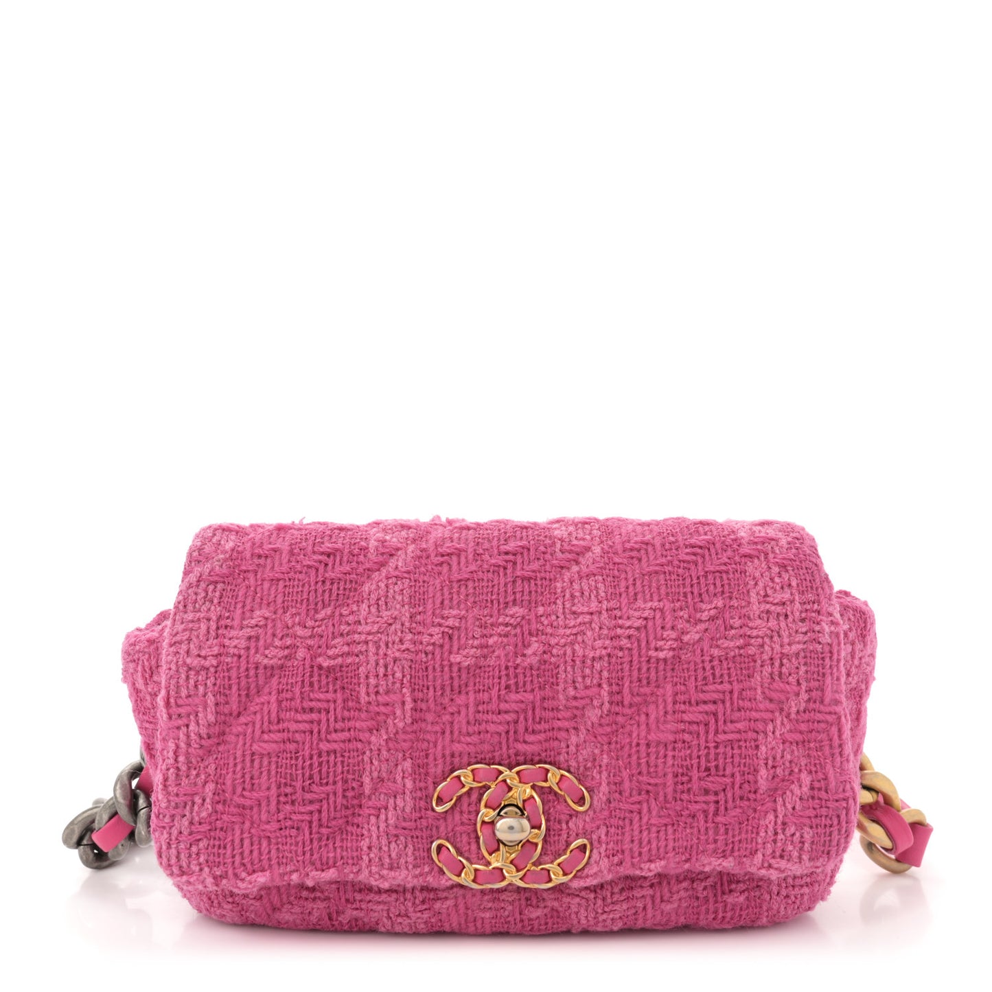 Tweed Quilted Chanel 19 Waist Bag Pink