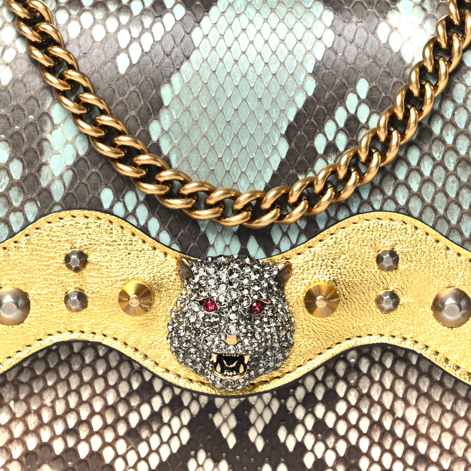 Gucci Snakeskin Animalier Broadway Clutch Blue Beige 8 of 10