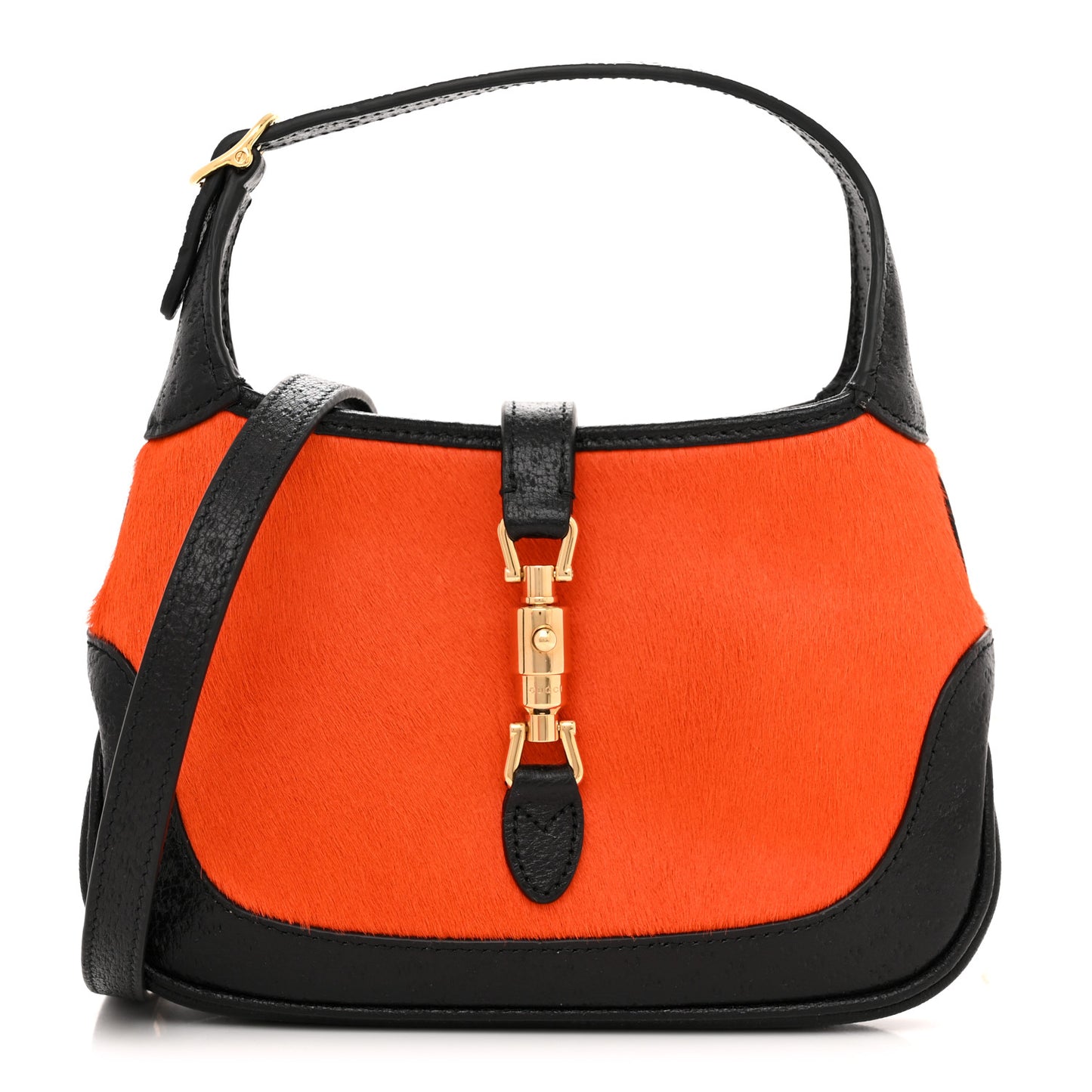 Calf Hair Textured Dollar Calfskin Mini Jackie 1961 Hobo Orange Black