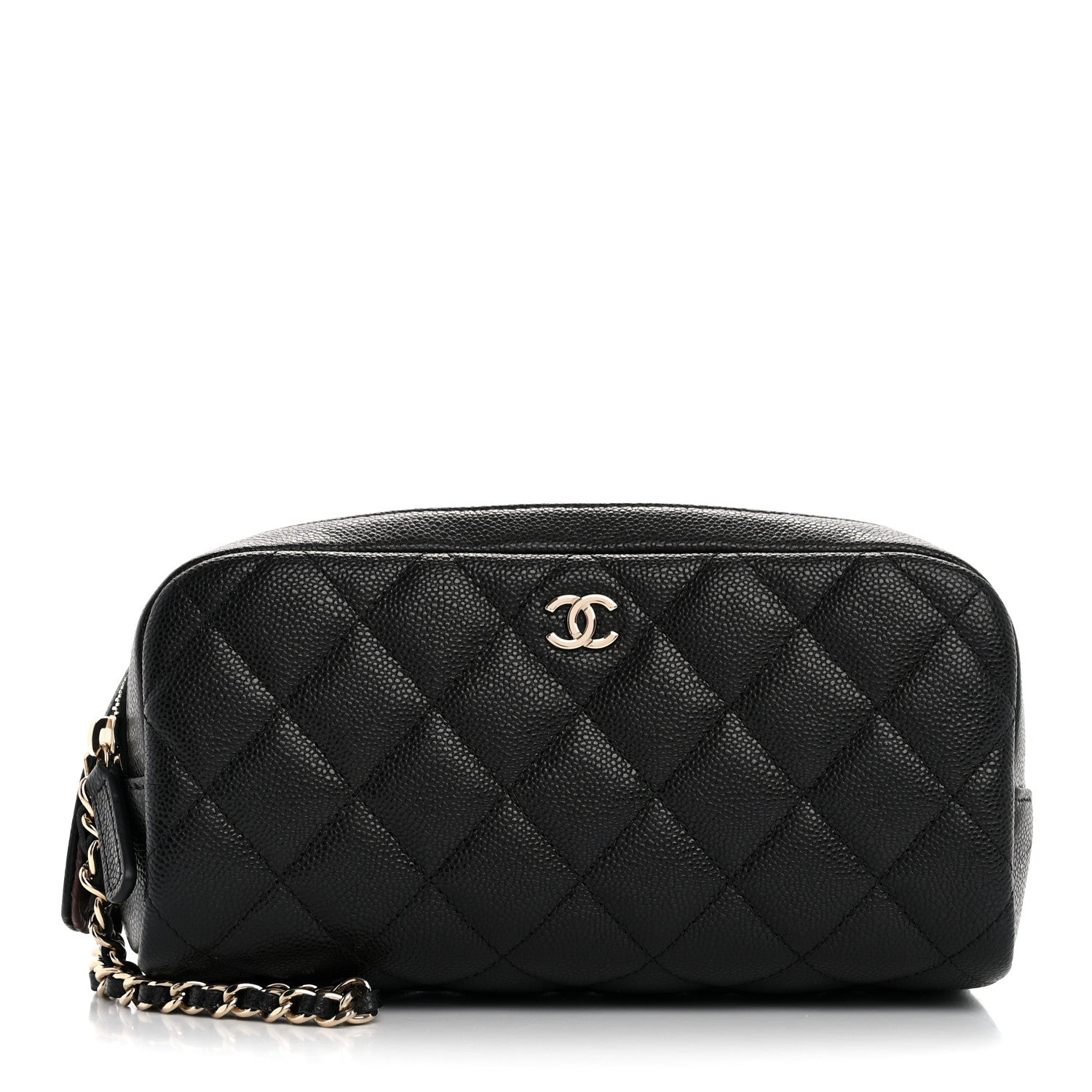 Chanel Caviar Quilted Double Zip Pouch Cosmetic Case Black 1648023