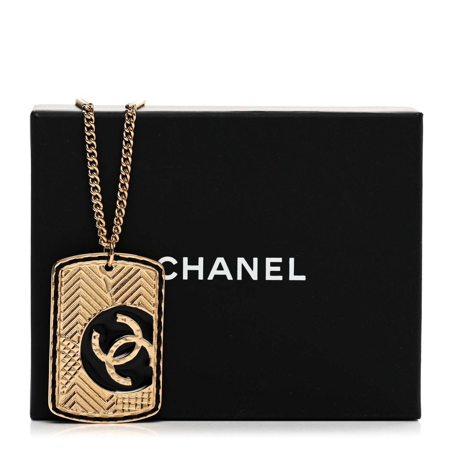 CC ID Dog Tag Charm Necklace Gold Black