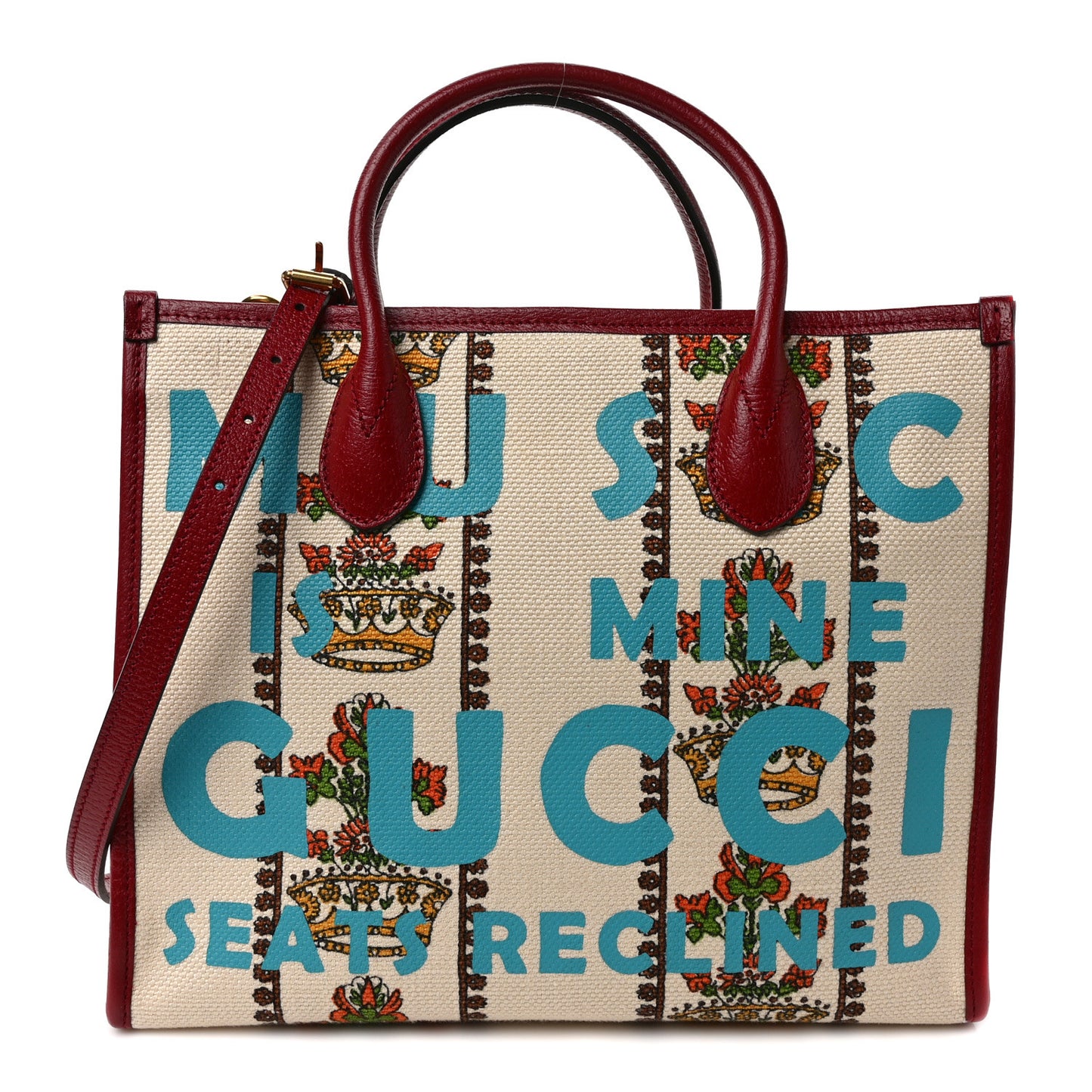 Canvas Jacquard Calfskin 100 Centennial Music Small Tote Bag Ivory Red