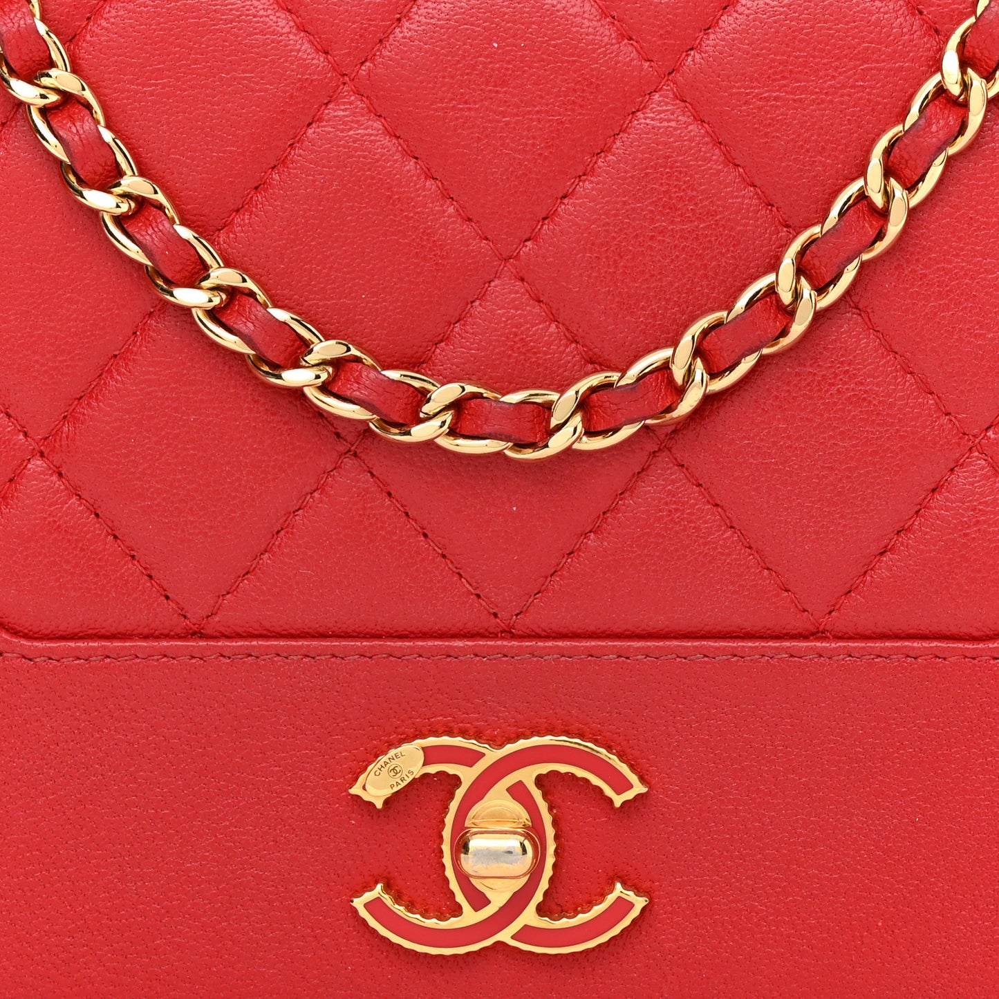 Sheepskin Quilted Mademoiselle Vintage Wallet On Chain WOC Red