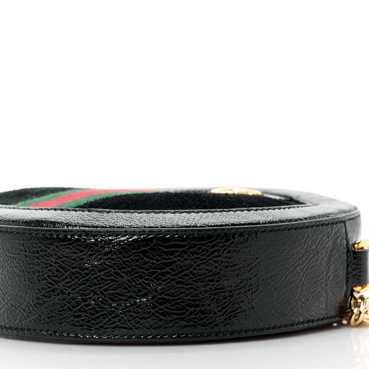 Suede Patent Web Mini Ophidia Round Shoulder Bag Black