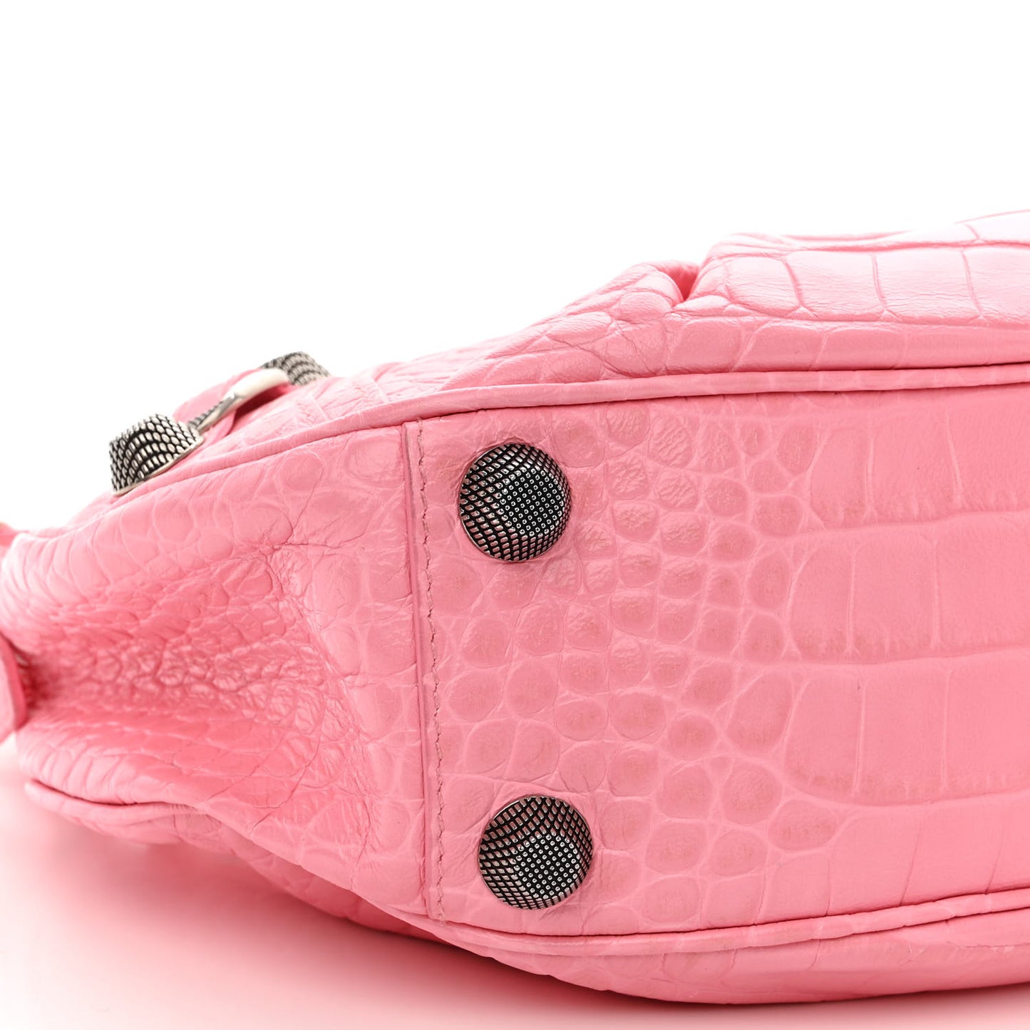 Extra Supple Calfskin Crocodile Embossed Small Le Cagole Shoulder Bag Sweet Pink