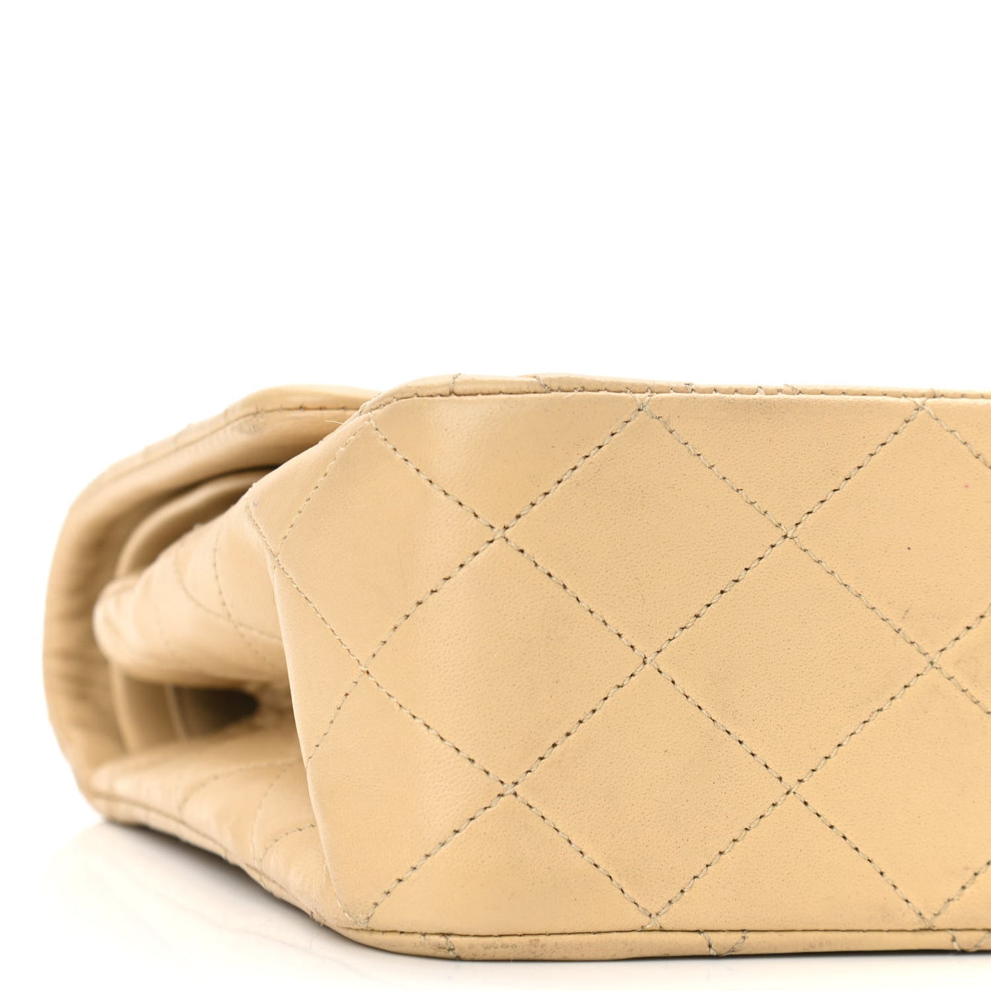 Lambskin Quilted Medium Double Flap Beige
