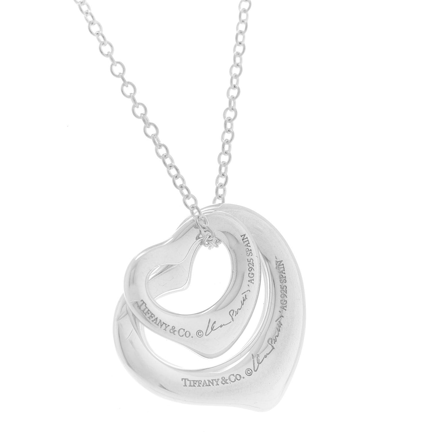 Sterling Silver Elsa Peretti Double Open Heart Pendant Necklace