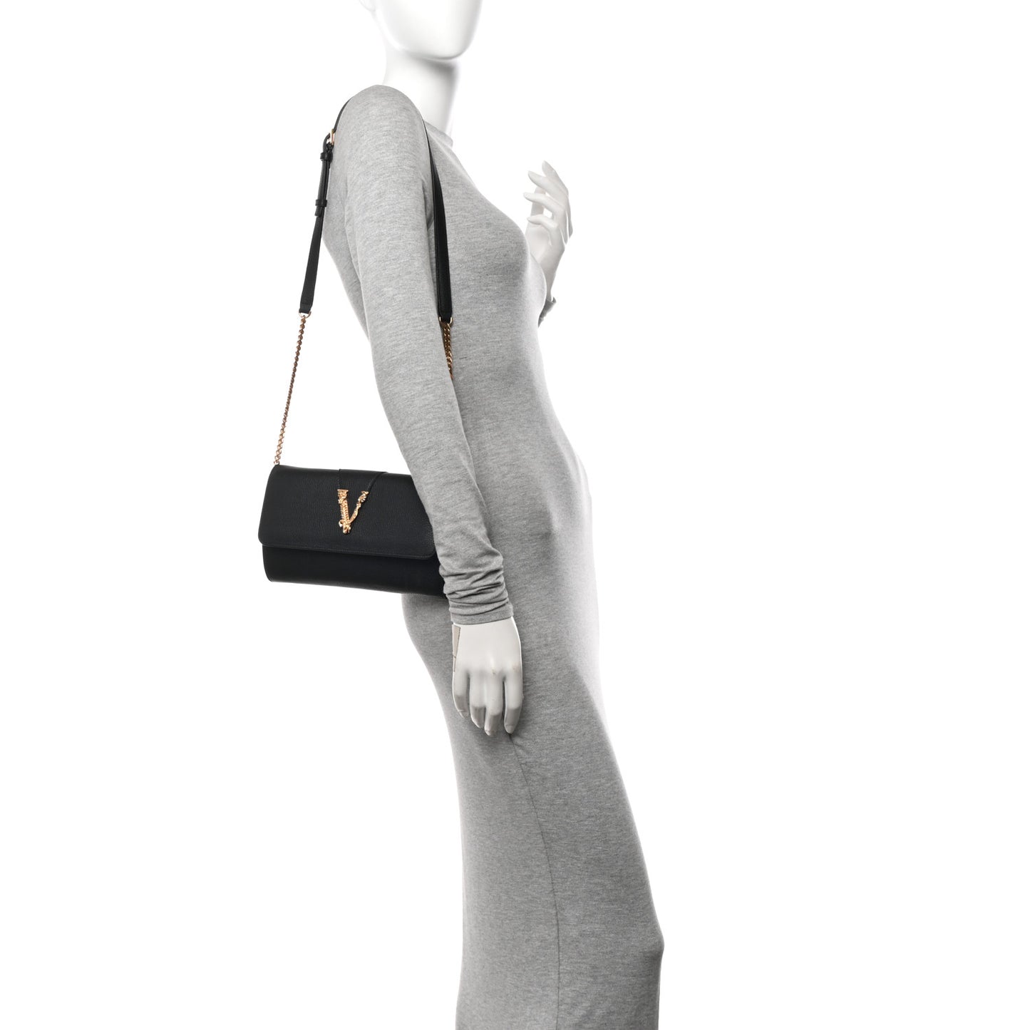 Grained Calfskin Virtus Wallet On Chain Black