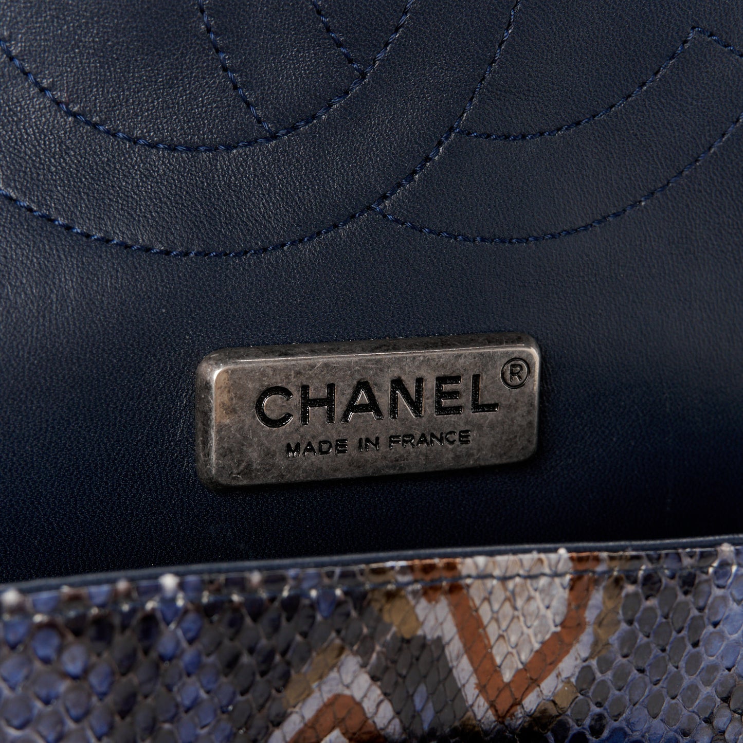 Metallic Snakeskin Jumbo Double Flap Blue