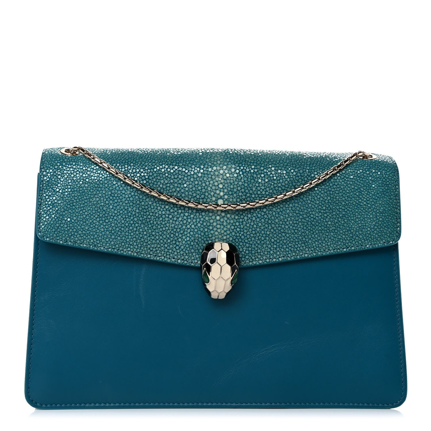 Bulgari Calfskin Galuchat Serpenti Forever Shoulder Bag Blue 1 of 12