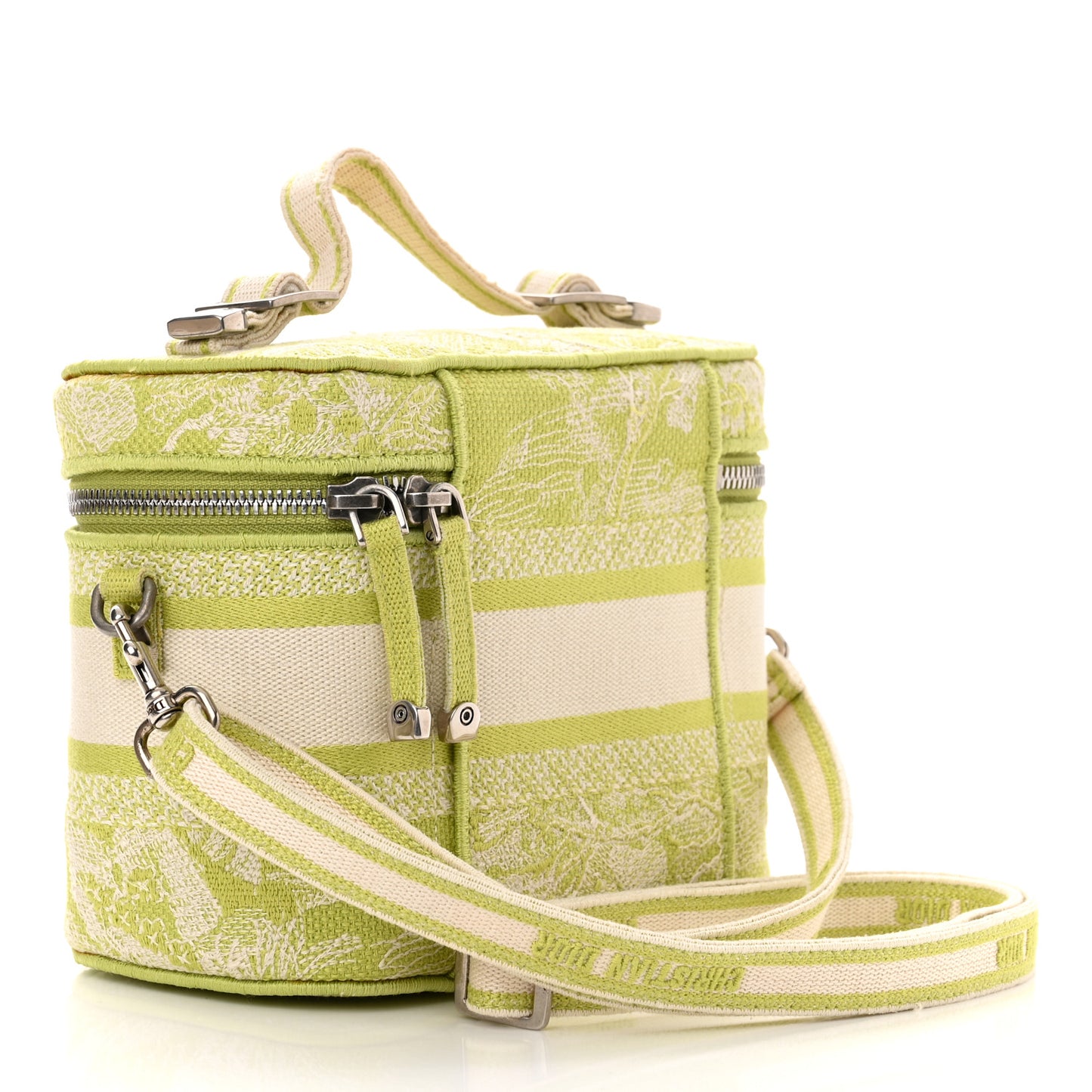 Canvas Embroidered Toile De Jouy Small Travel Vanity Case Green