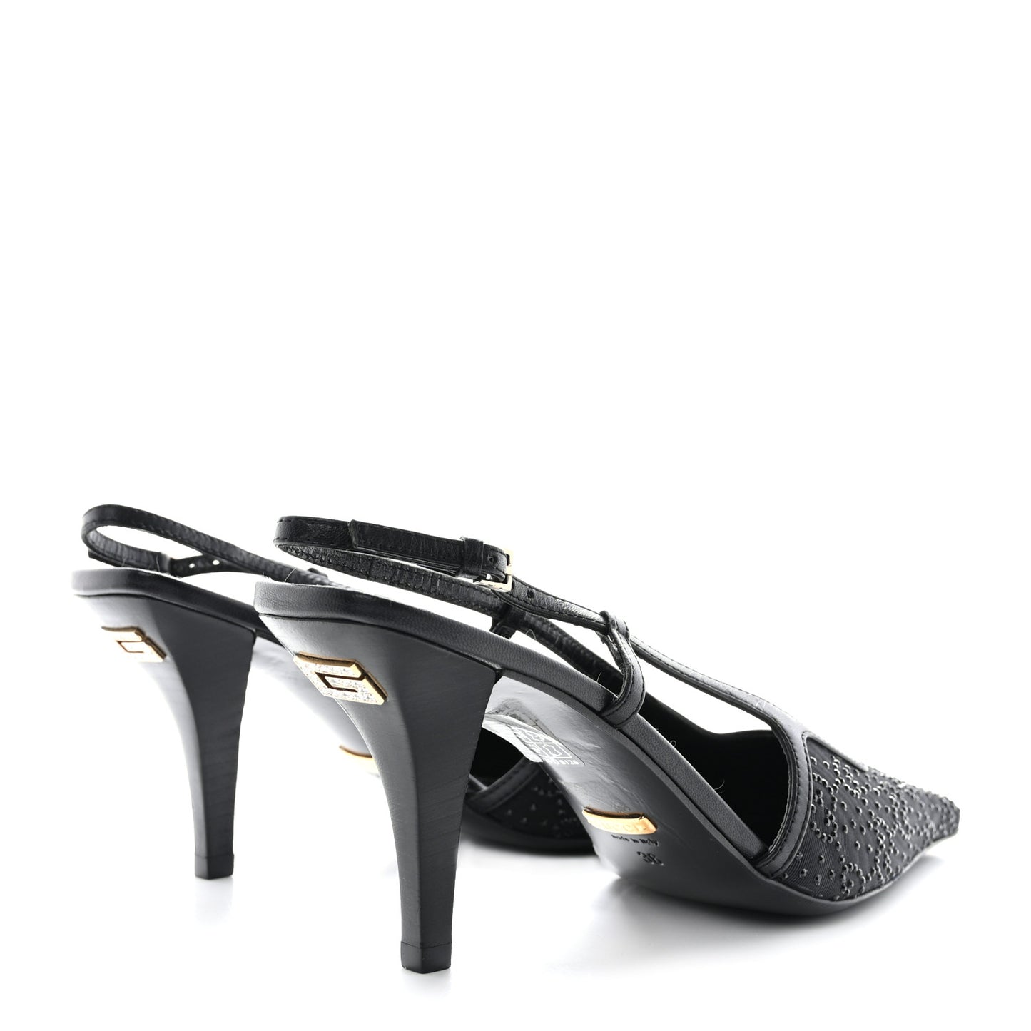 Moire Fabric Malaga Kid Crystal GG Monogram Square G 75mm Slingback Pumps 36 Black