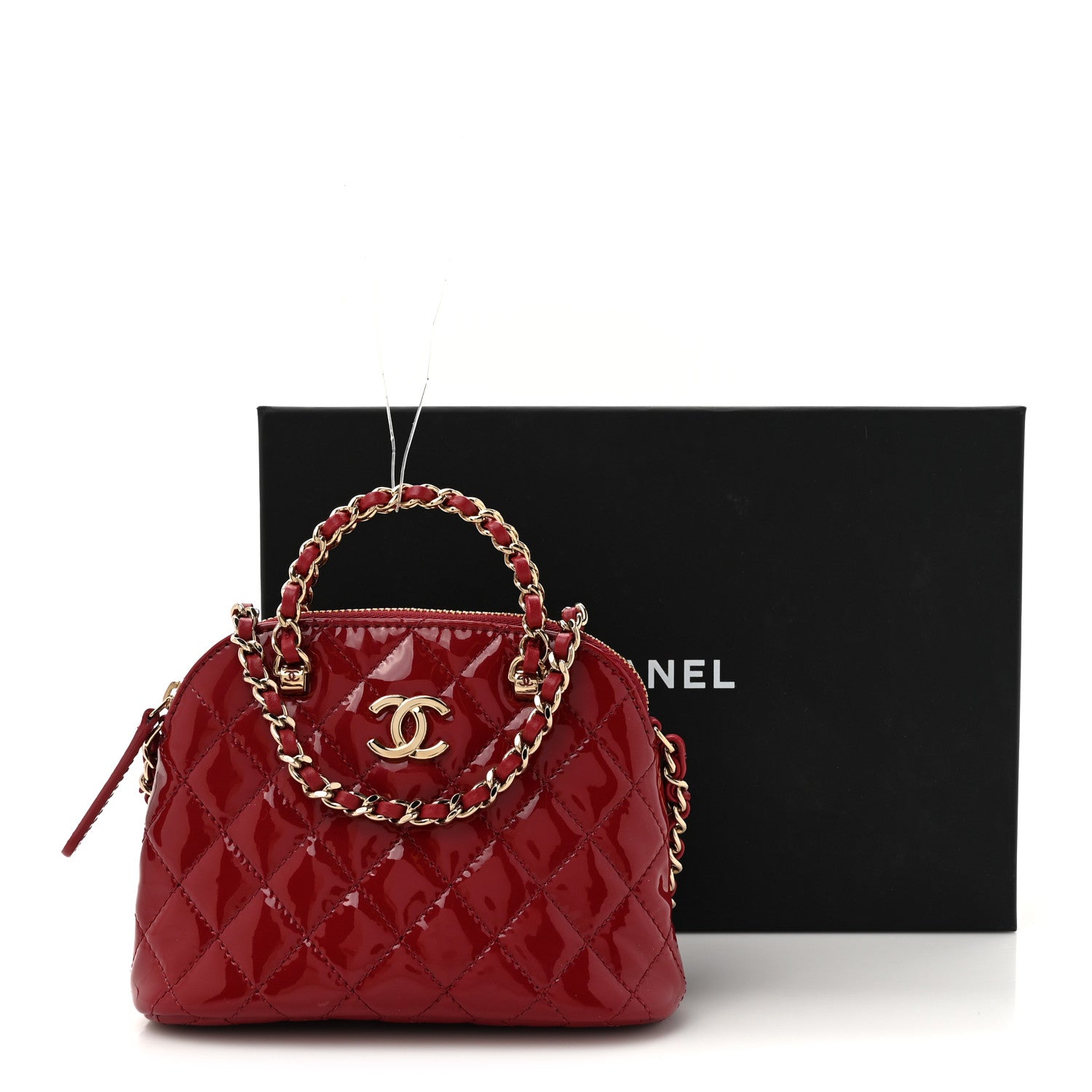 Chanel Patent Calfskin Quilted Shiny Coco Clutch With Chain Red 11 of 11